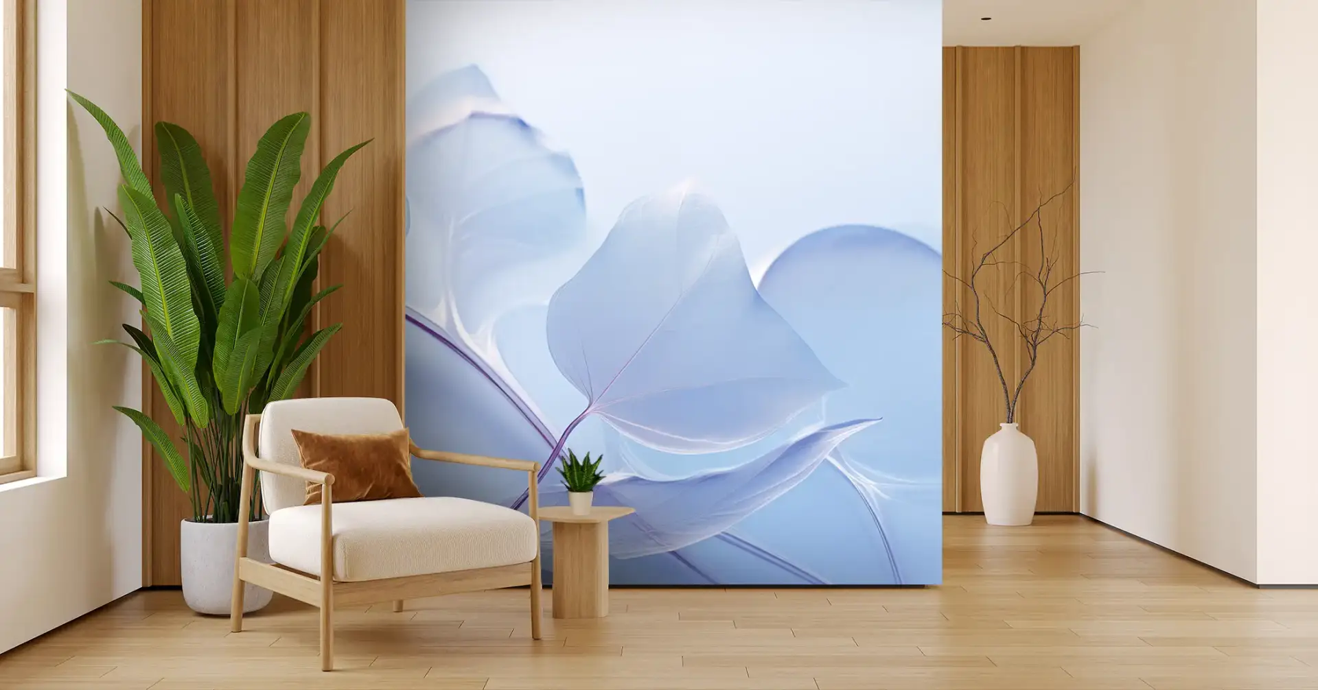 Toile tendue murale Pétales pures, posée dans un intérieur