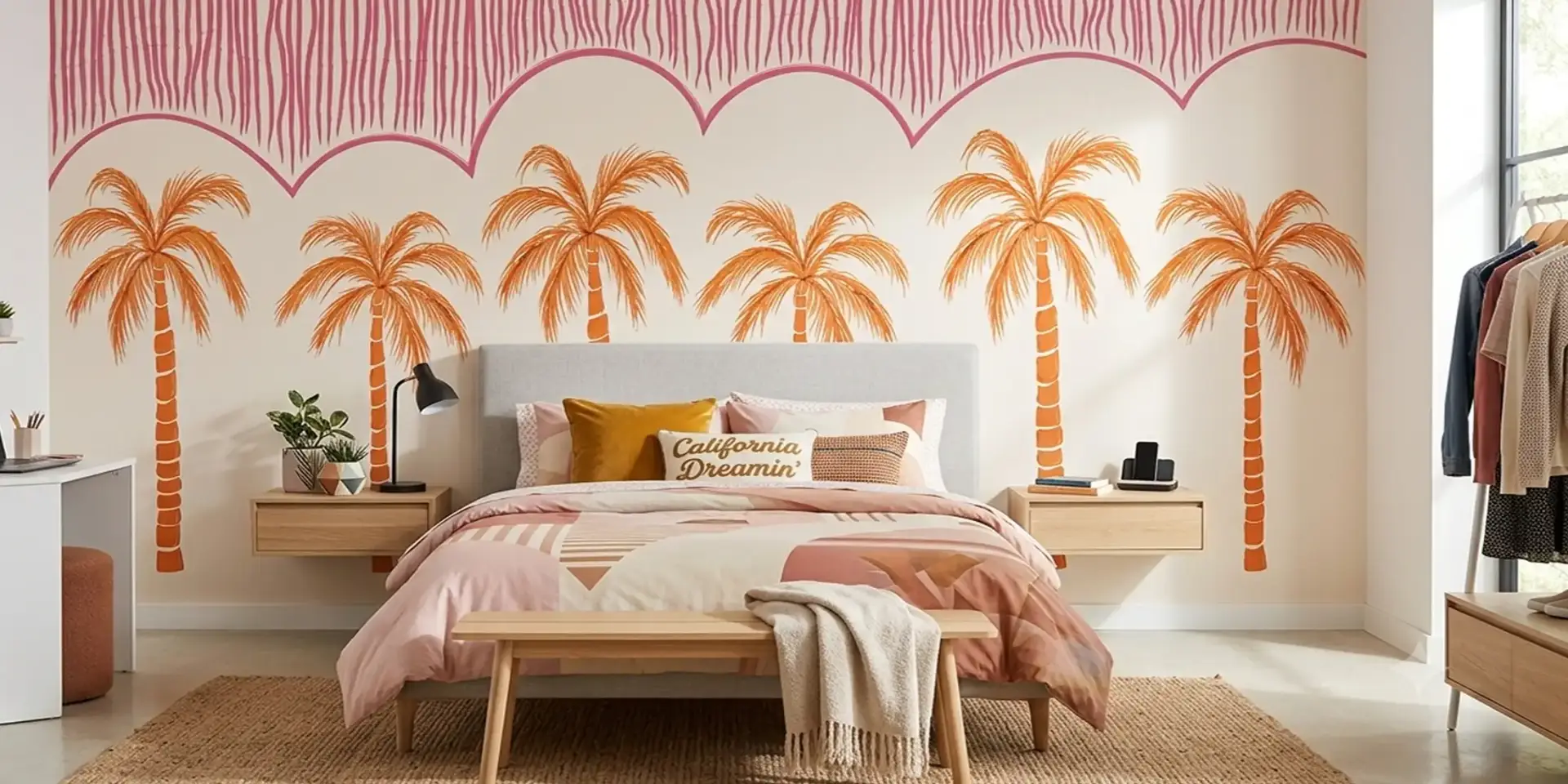 Toile tendue murale Palmiers d'Italie, posée dans un intérieur