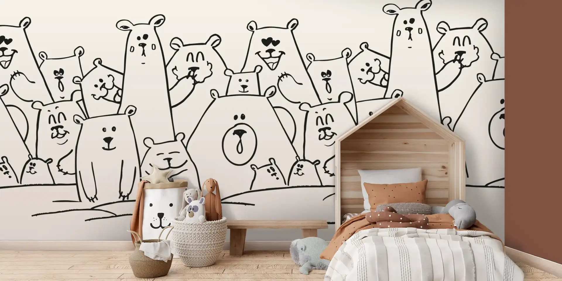 Toile tendue murale Village d'Ours polaires, posée dans un intérieur