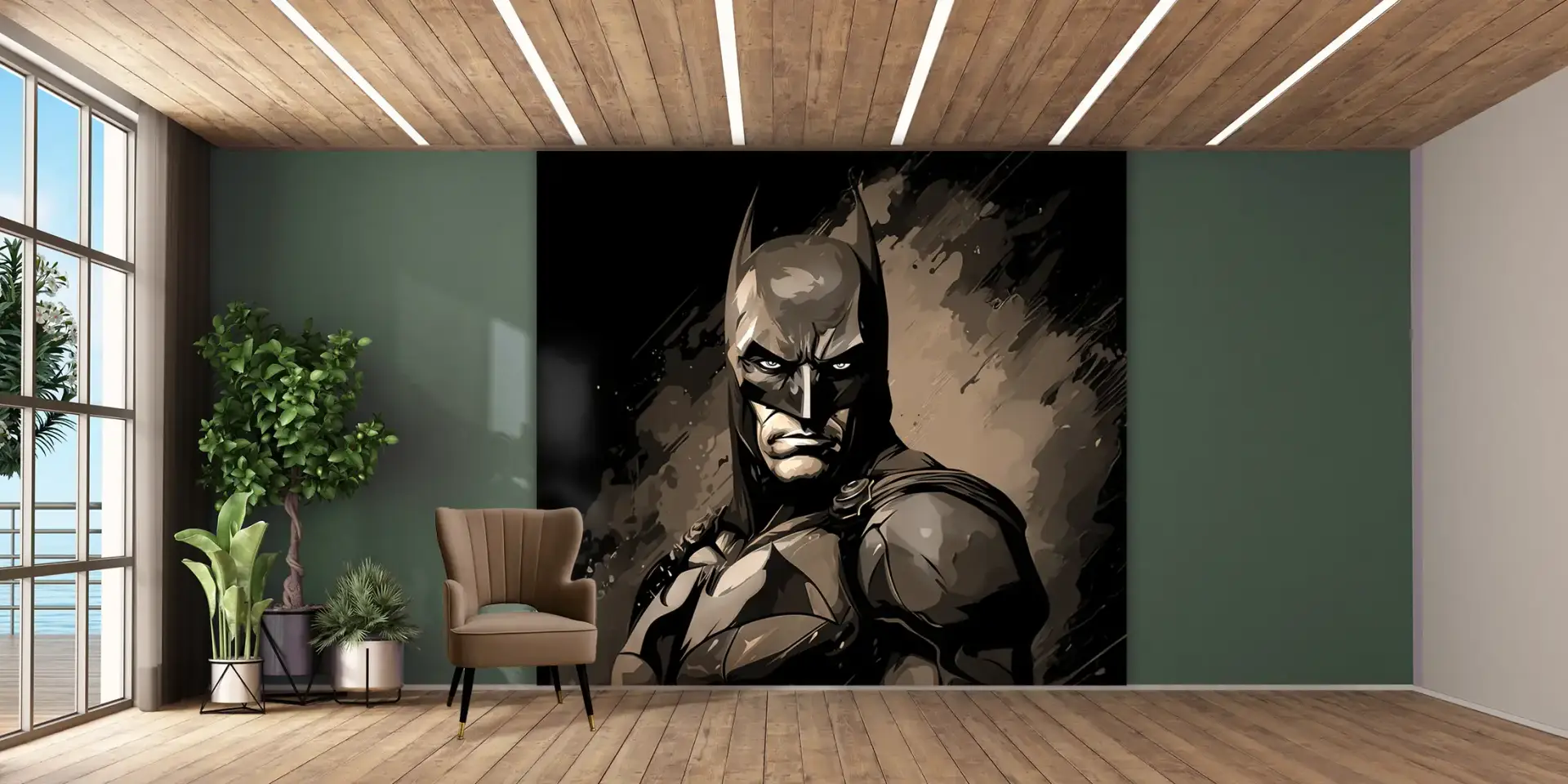 Toile tendue murale Dark Batman, posée dans un intérieur