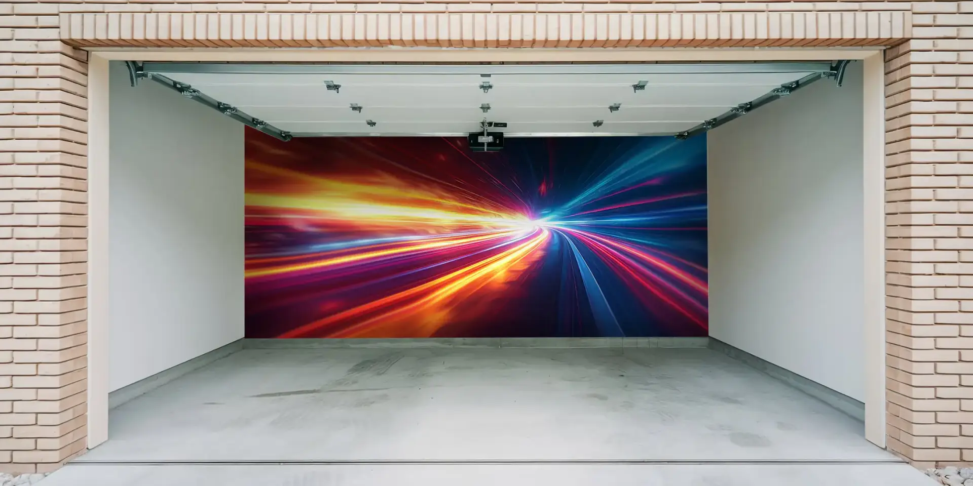 Toile tendue murale Vitesse lumière, posée dans un intérieur