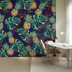 Toile tendue murale Ananas en folie, posée dans un intérieur