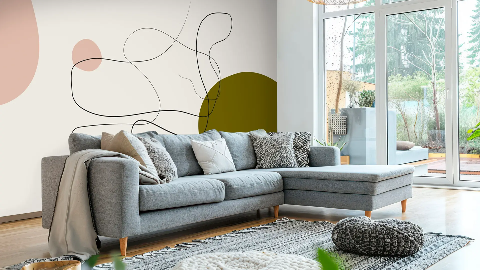 Toile tendue murale Ligne nuancée, posée dans un intérieur