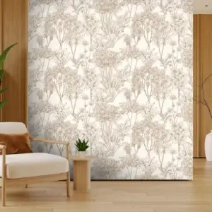 Toile tendue murale Végétation nuances de beige, posée dans un intérieur