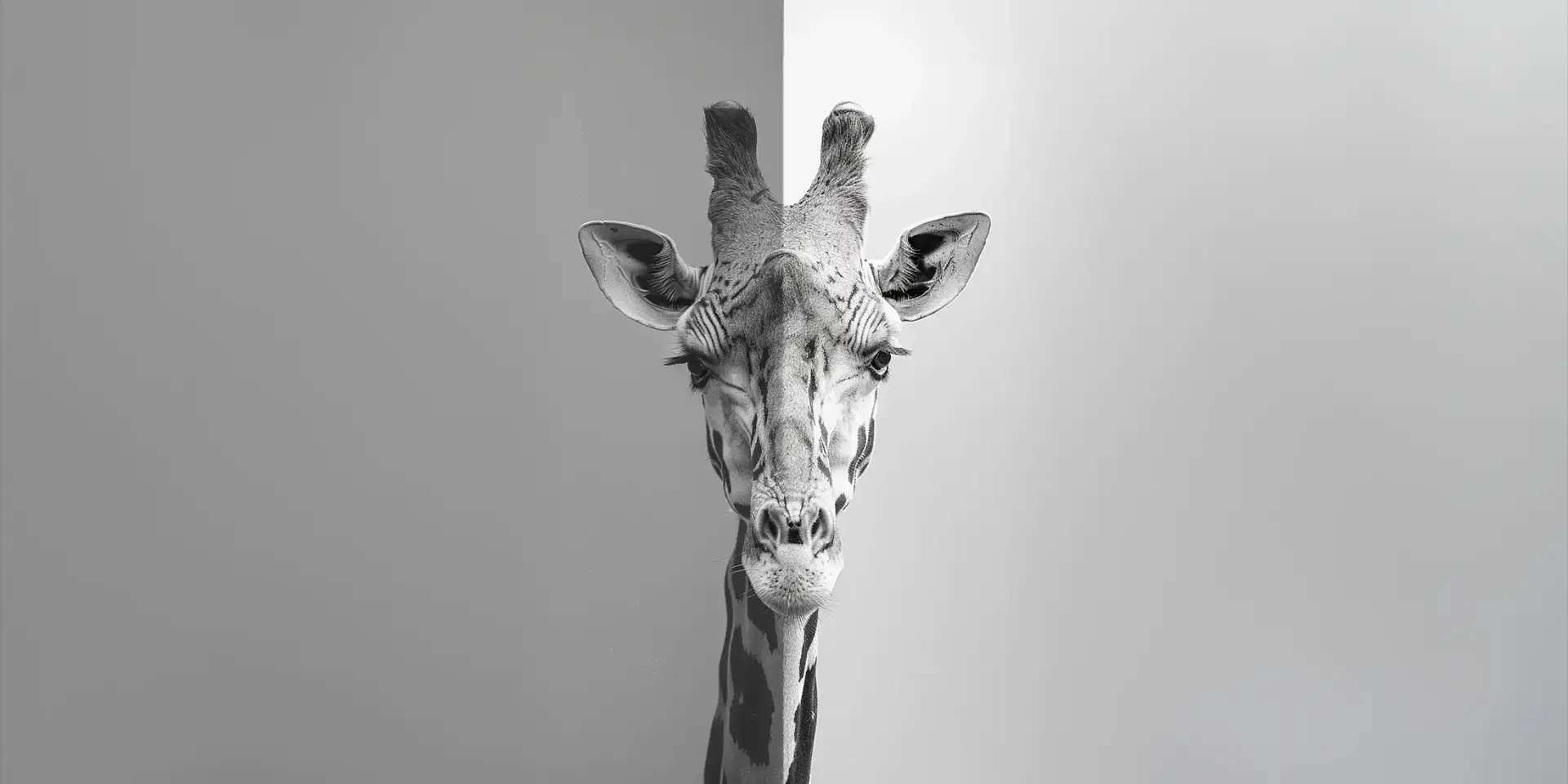 Toile tendue murale Portrait de girafe noir et blanc, deuxième visuel