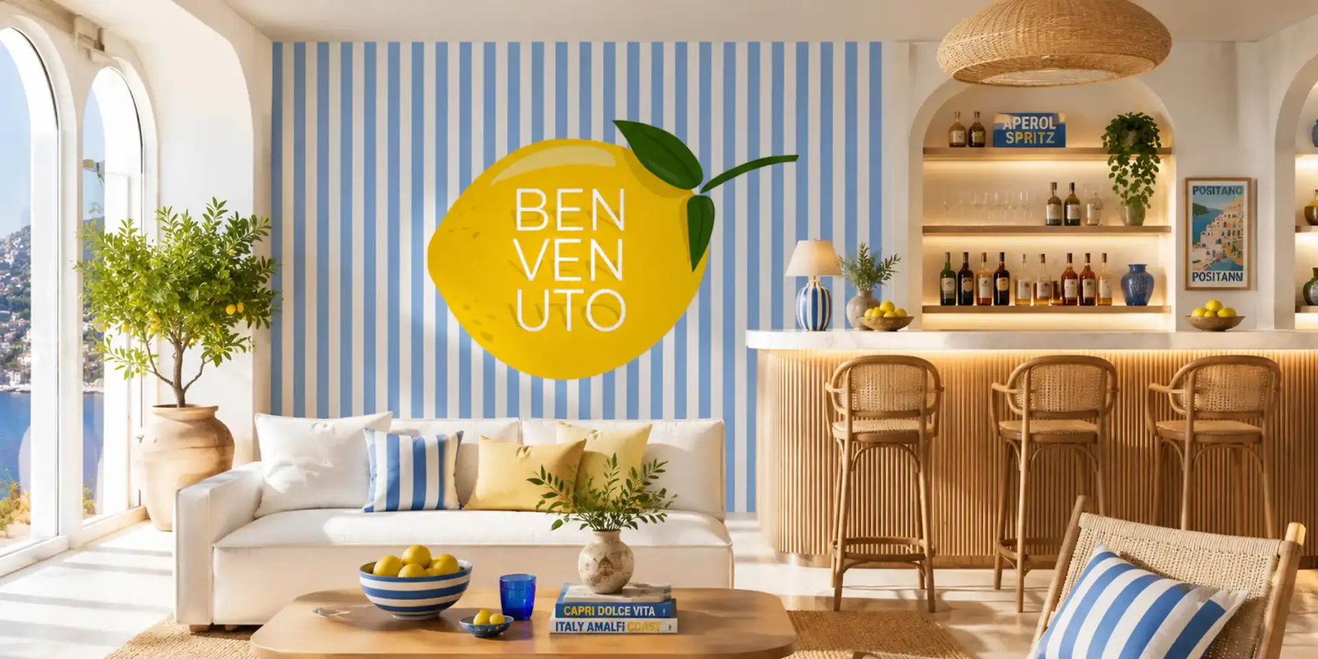 Toile tendue murale Citrus Benvenuto, posée dans un intérieur