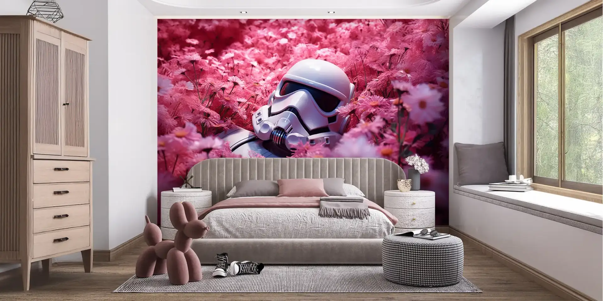Toile tendue murale Stormtrooper sleeping, posée dans un intérieur