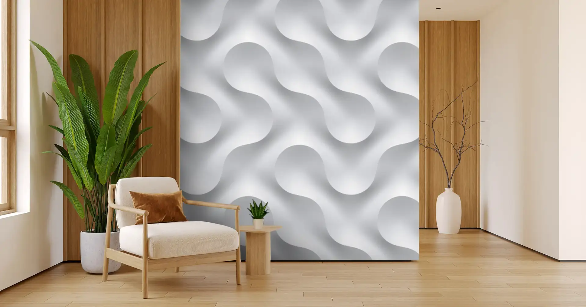 Toile tendue murale Labyrinthe sinueux 3D, posée dans un intérieur