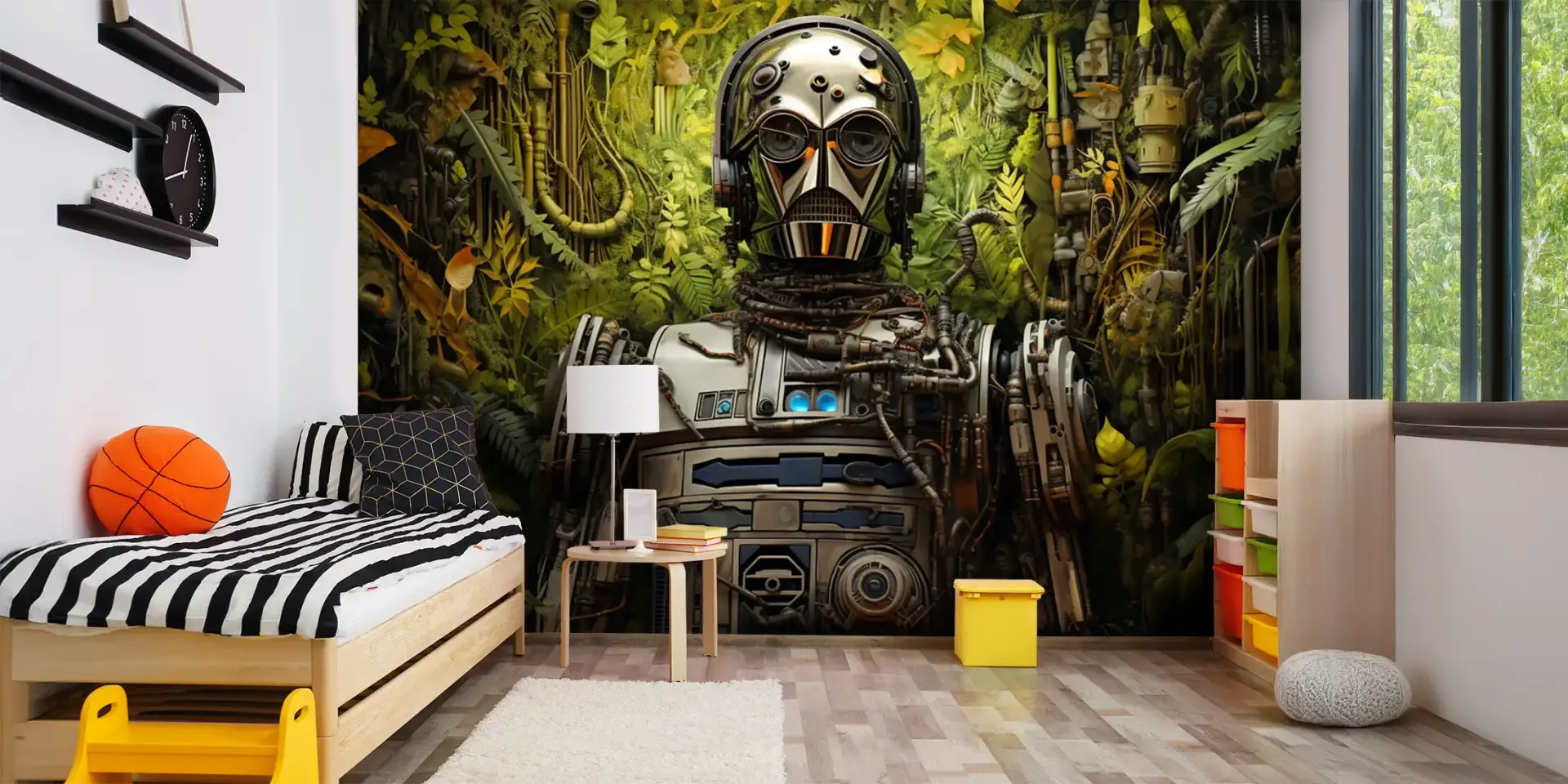Toile tendue murale C3PO into Jungle, posée dans un intérieur