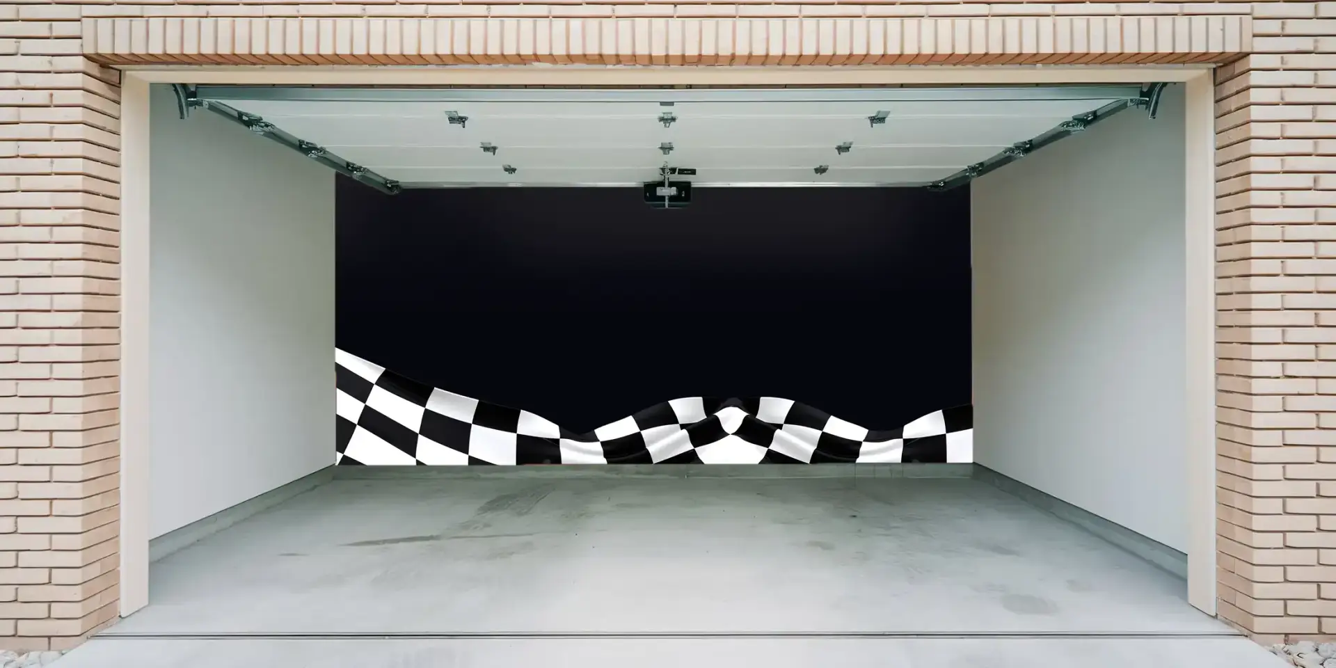 Toile tendue murale Drapé damier, posée dans un intérieur
