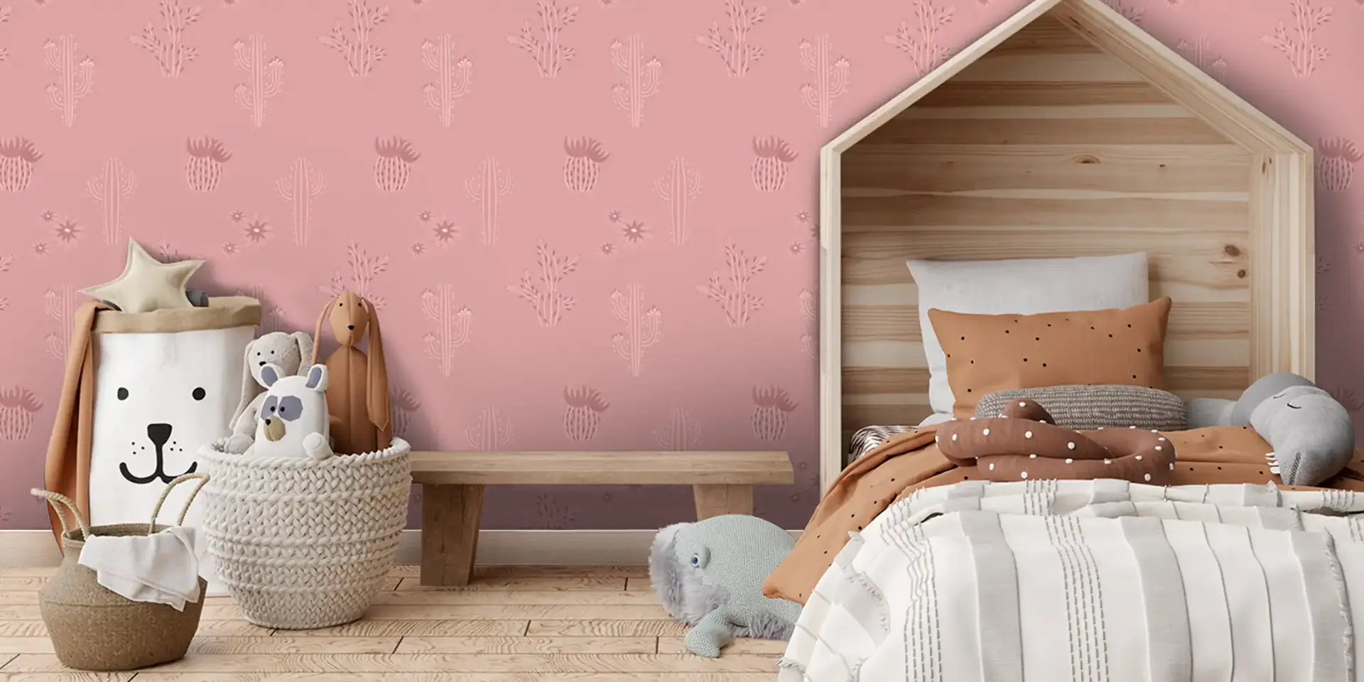 Toile tendue murale Cactus et douceur, posée dans un intérieur