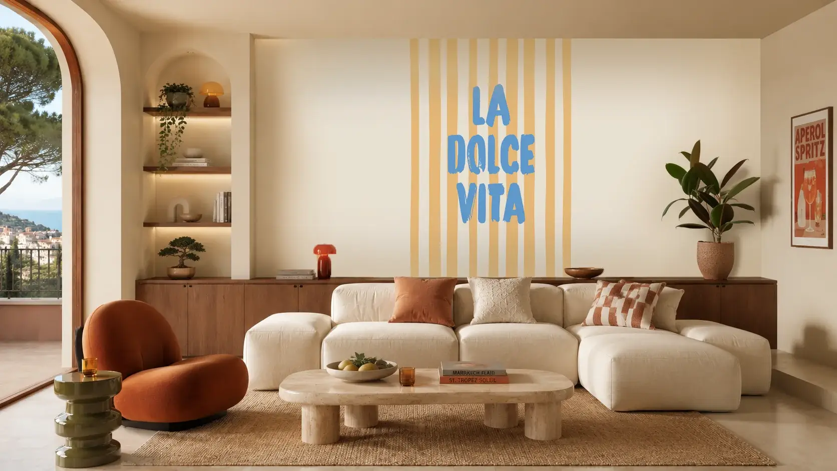 Toile tendue murale La Dolce Vita, posée dans un intérieur