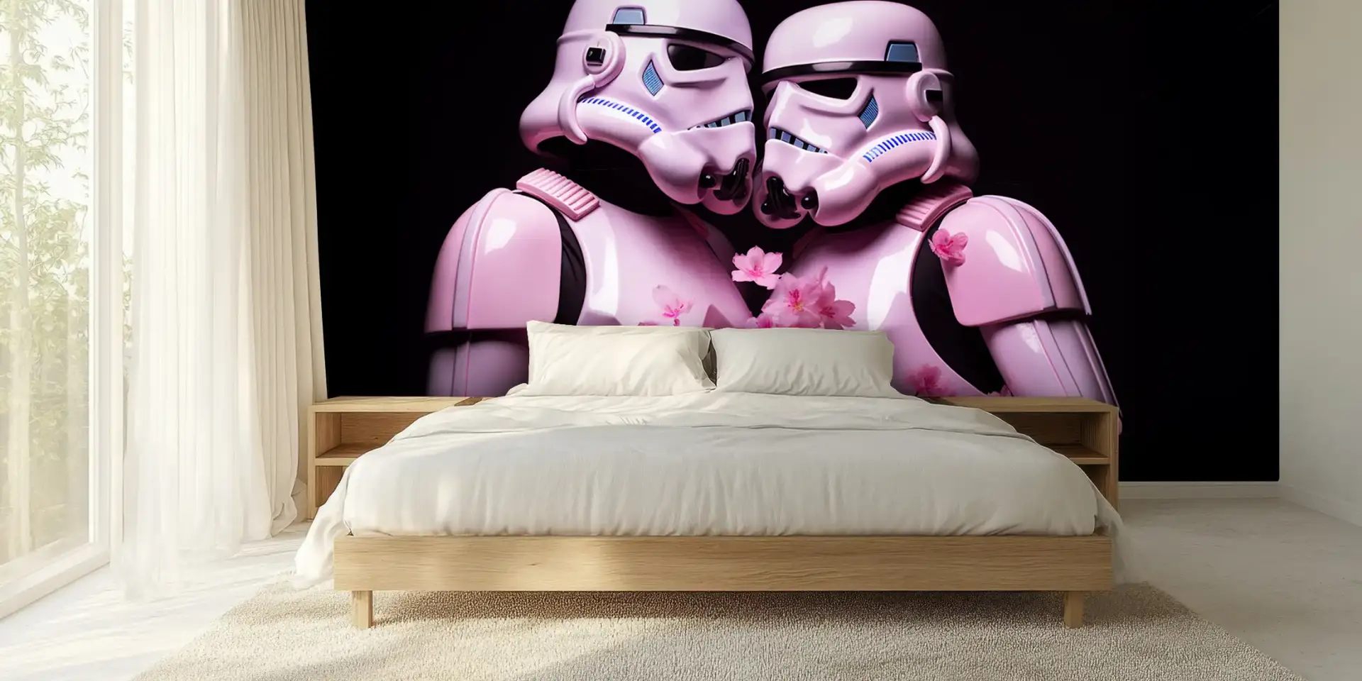 Toile tendue murale Couple de Stormtroopers, posée dans un intérieur