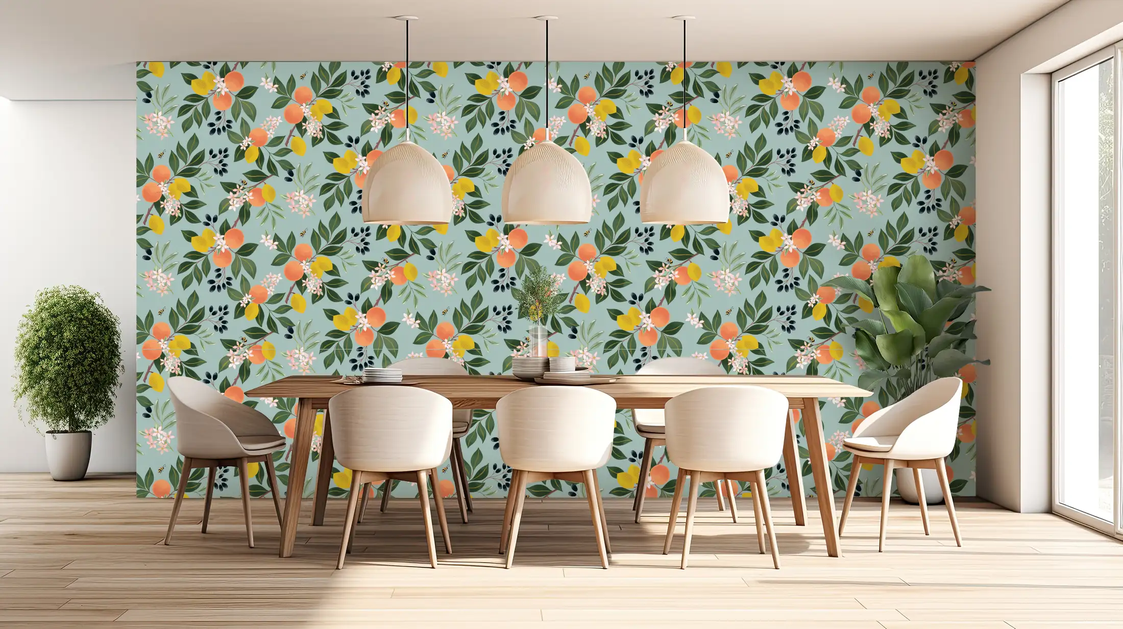 Toile tendue murale Fruits d'été, posée dans un intérieur