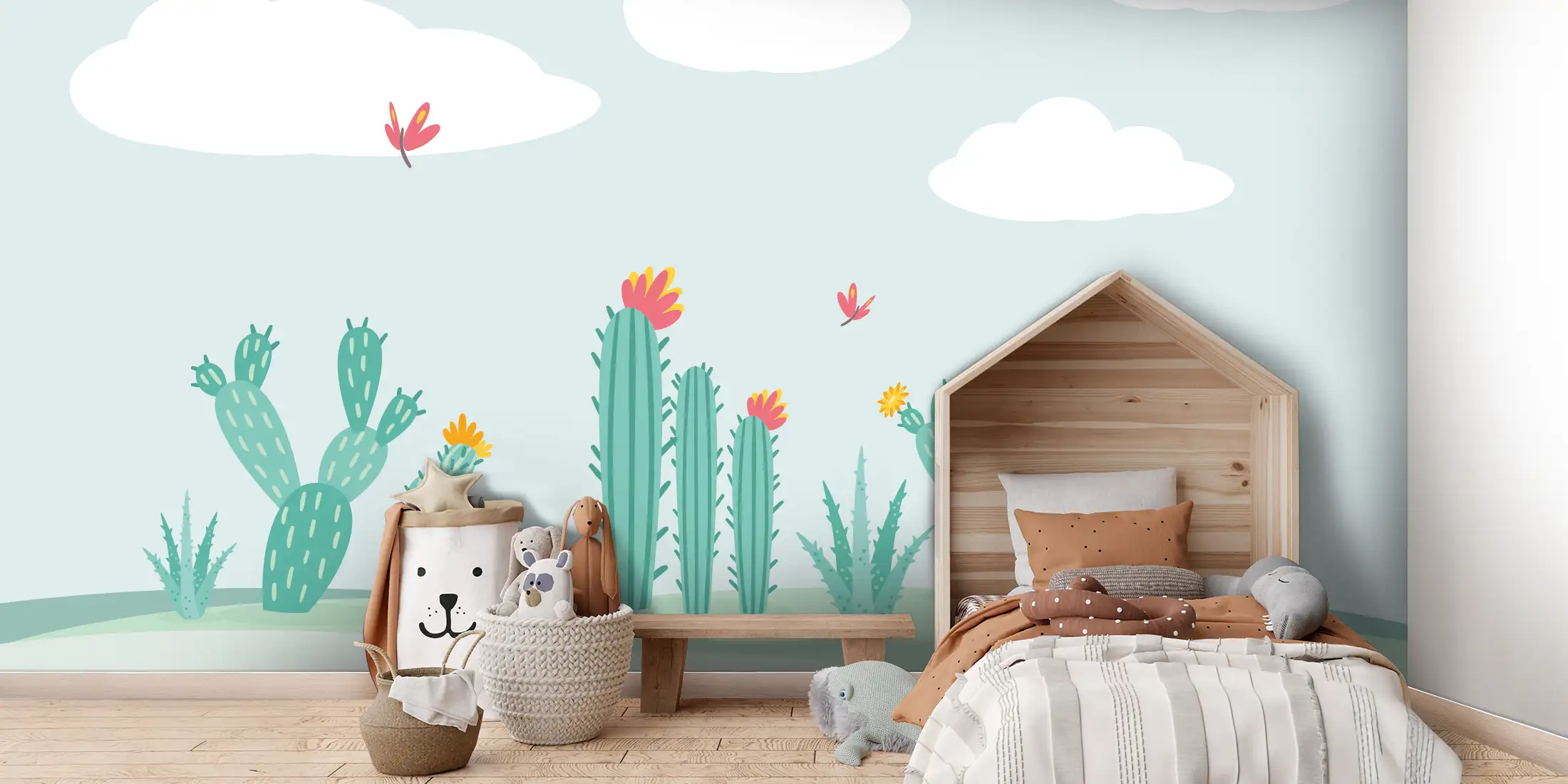 Toile tendue murale Paysage de Cactus, posée dans un intérieur
