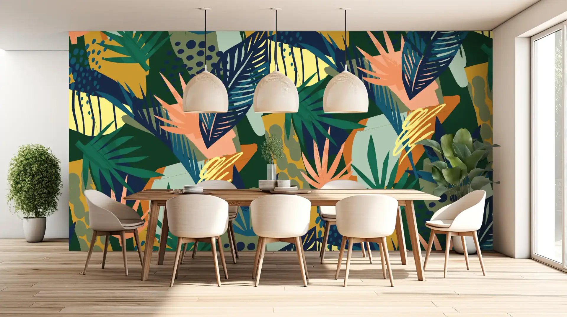 Toile tendue murale Jungle figurative, posée dans un intérieur