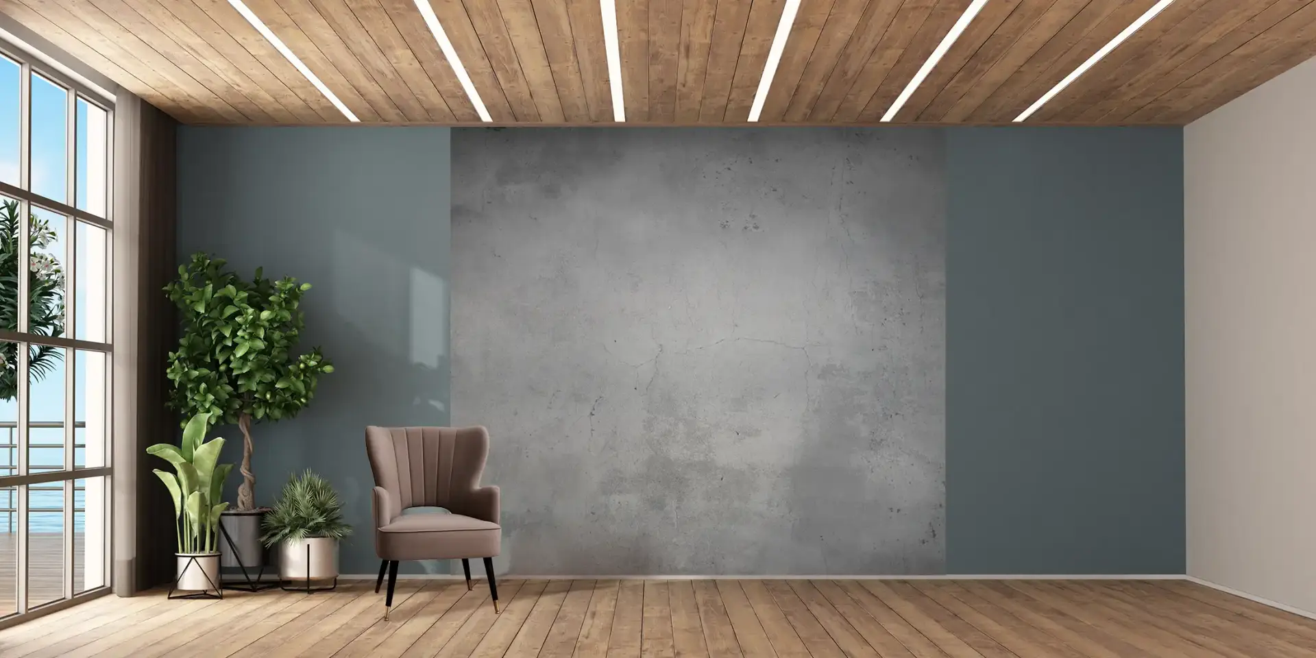 Toile tendue murale Béton, posée dans un intérieur