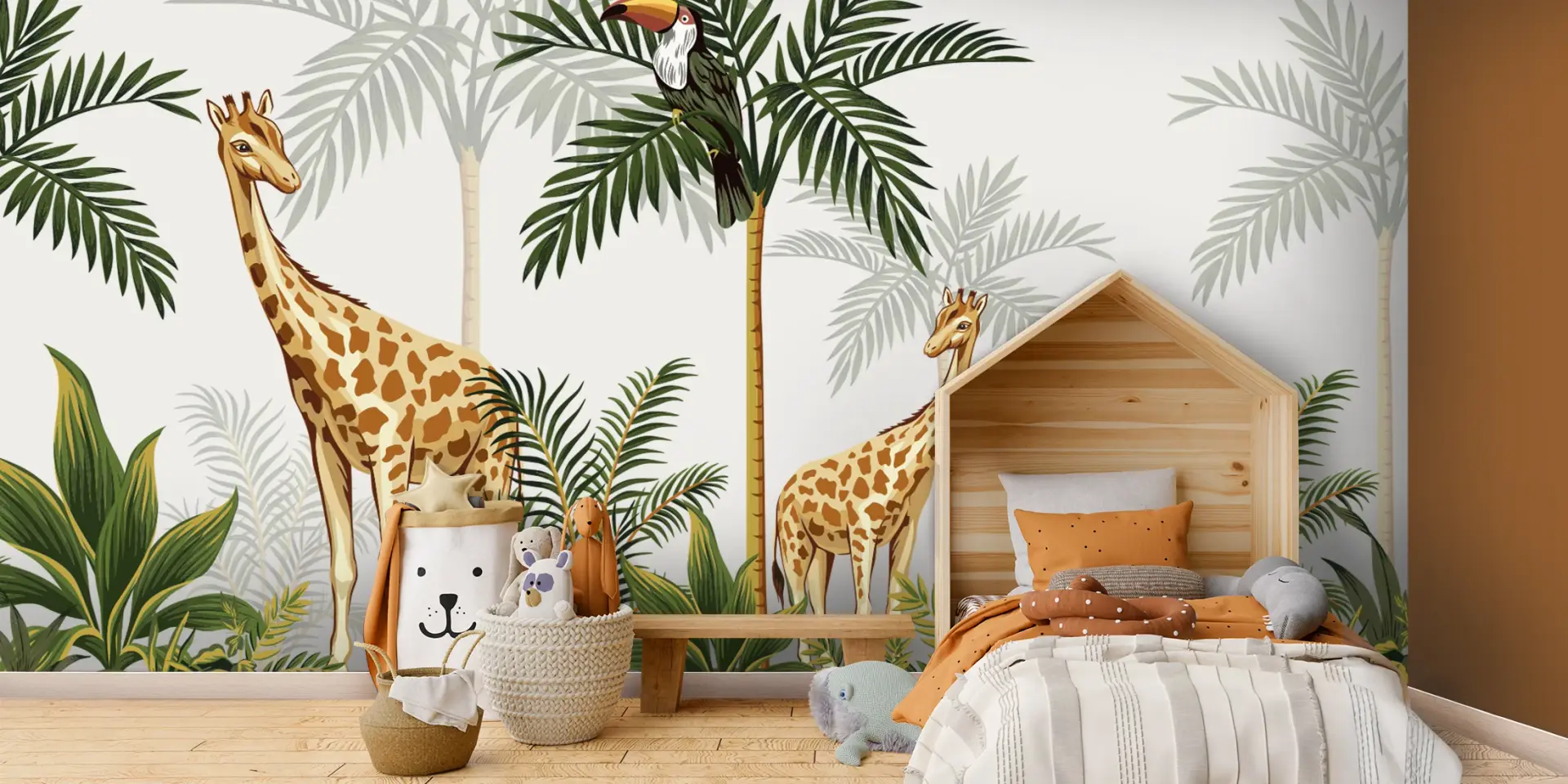 Toile tendue murale Safari des Girafes, posée dans un intérieur