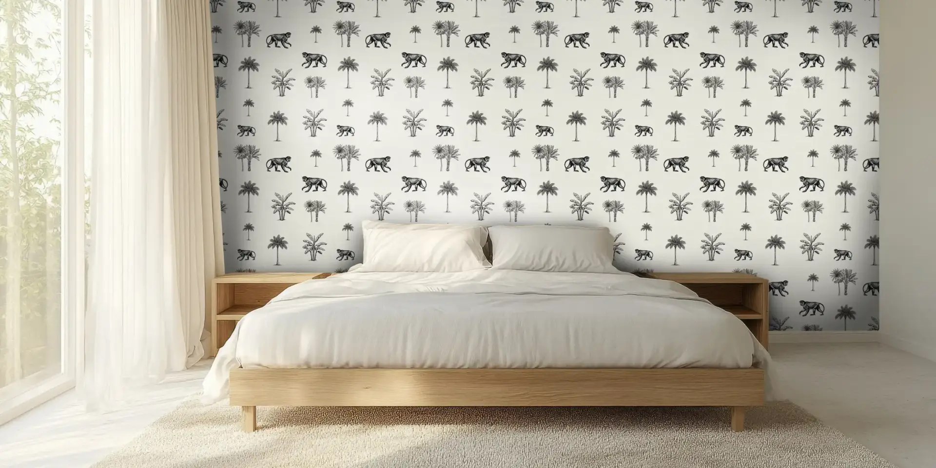 Toile tendue murale Singes au milieu des Palmiers, posée dans un intérieur