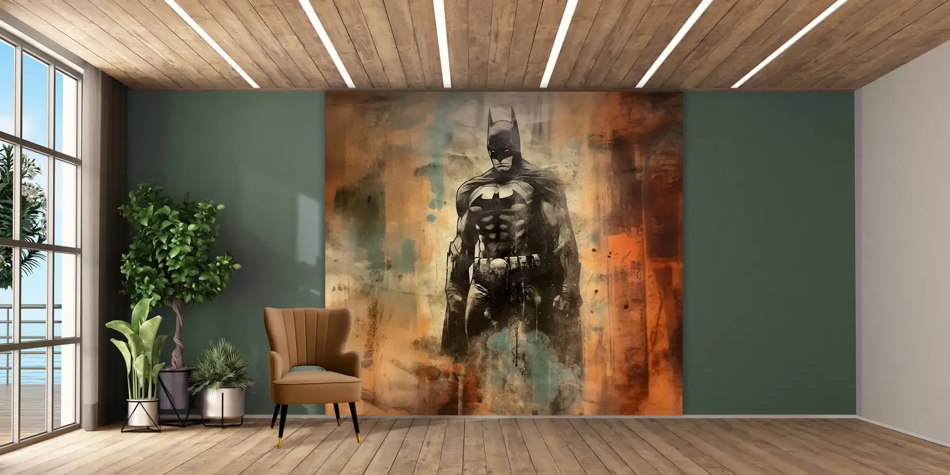 Toile tendue murale Batman Vintage, posée dans un intérieur