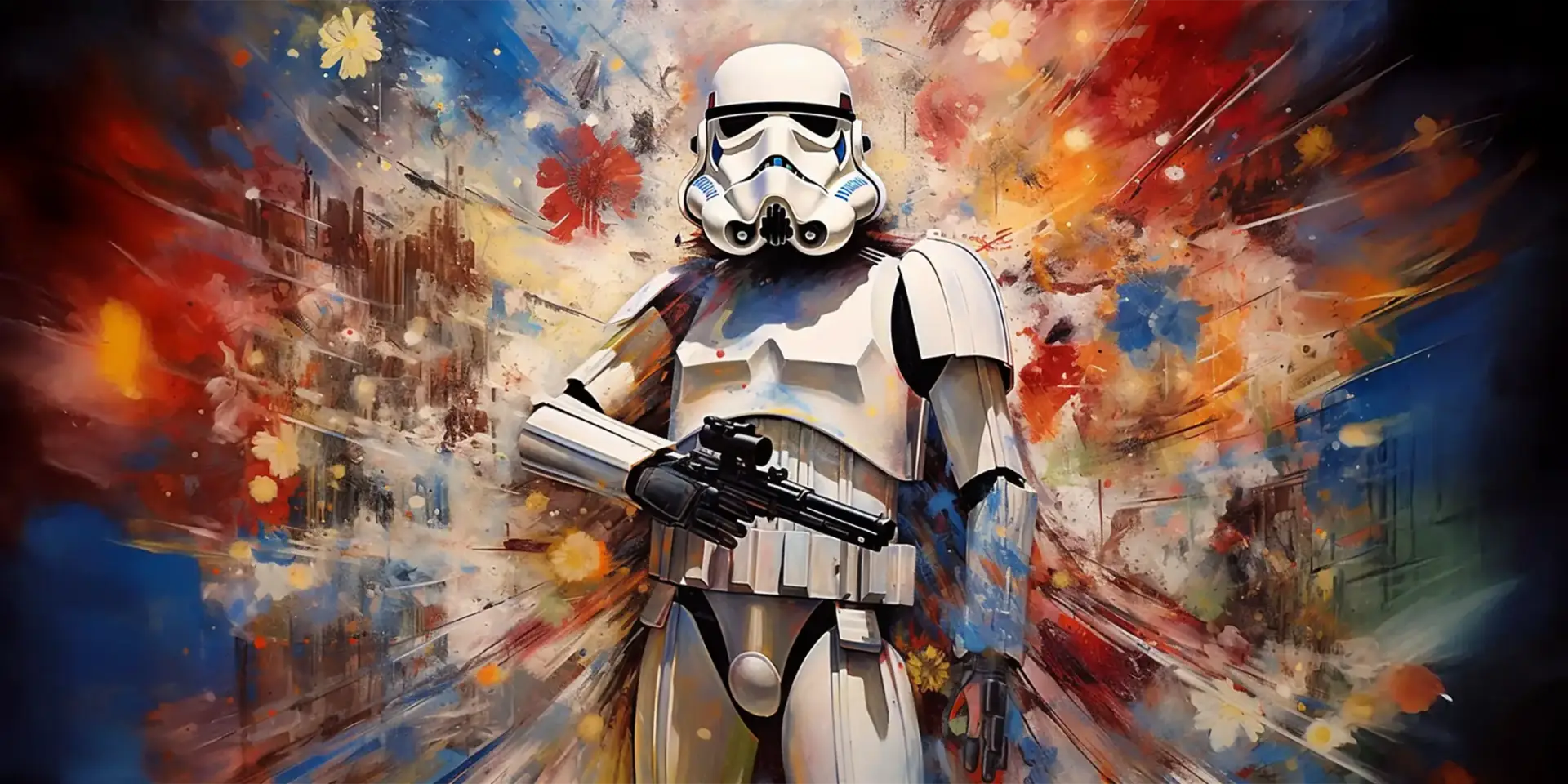 Toile tendue murale Stormtrooper and explosion of flowers, deuxième visuel