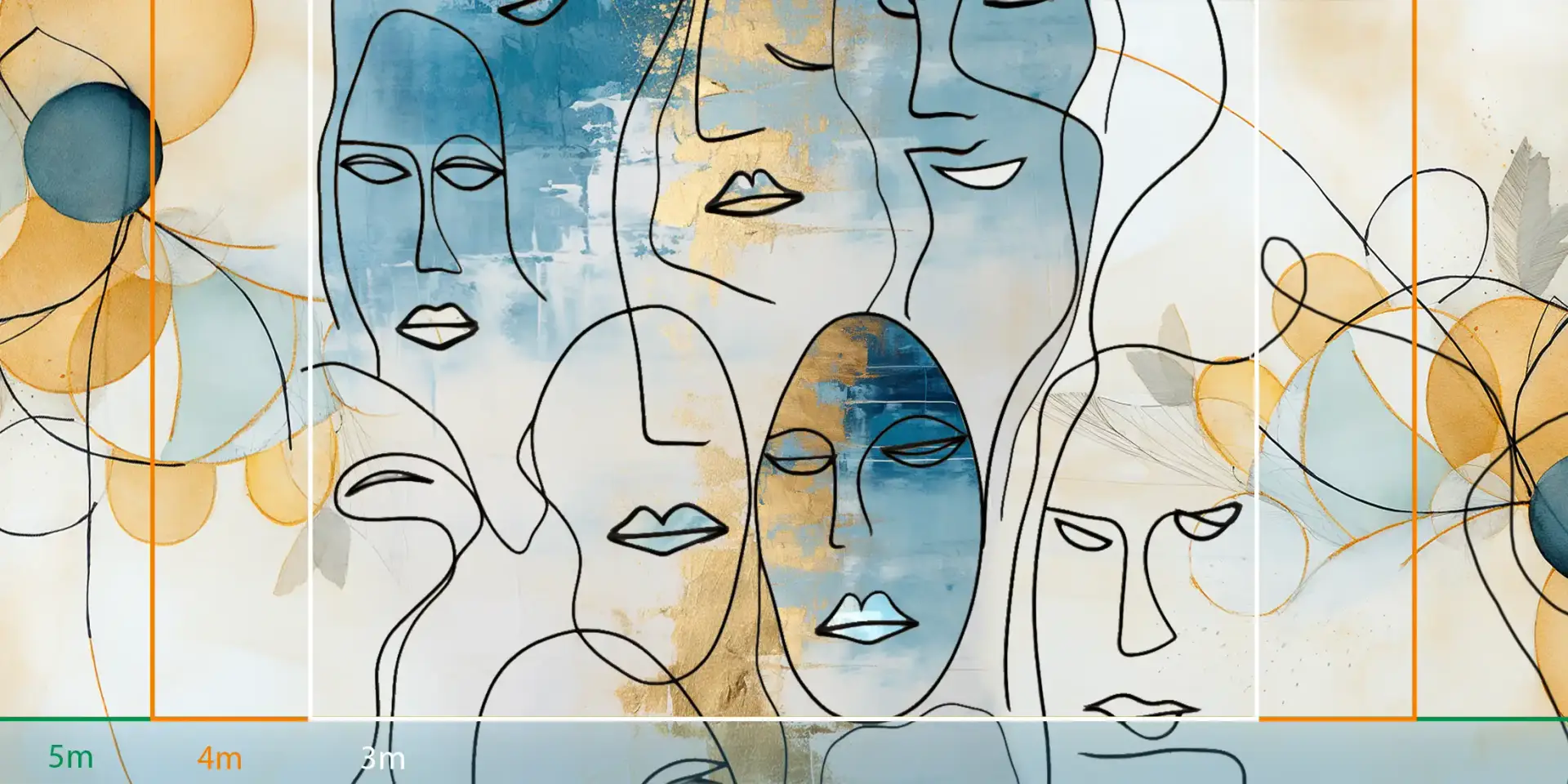 Toile tendue murale Visages et textures, posée dans un intérieur