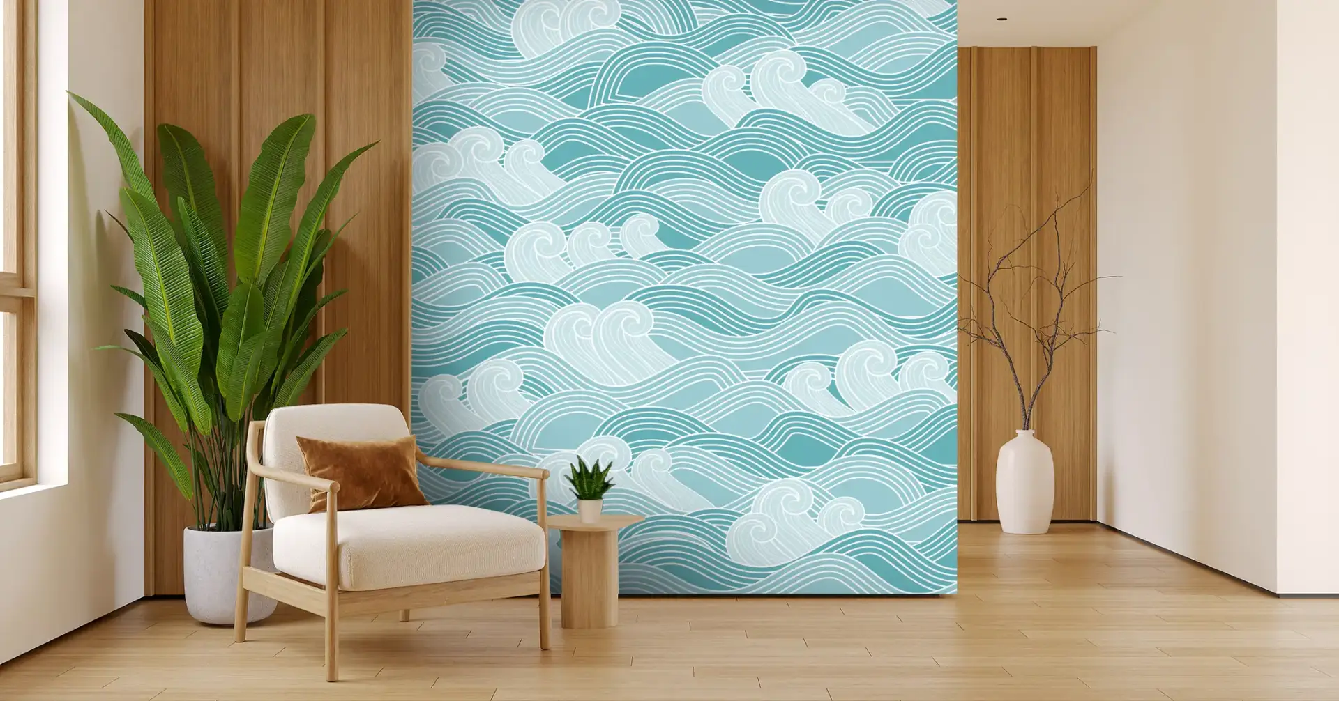 Toile tendue murale Ôde aux vagues, posée dans un intérieur