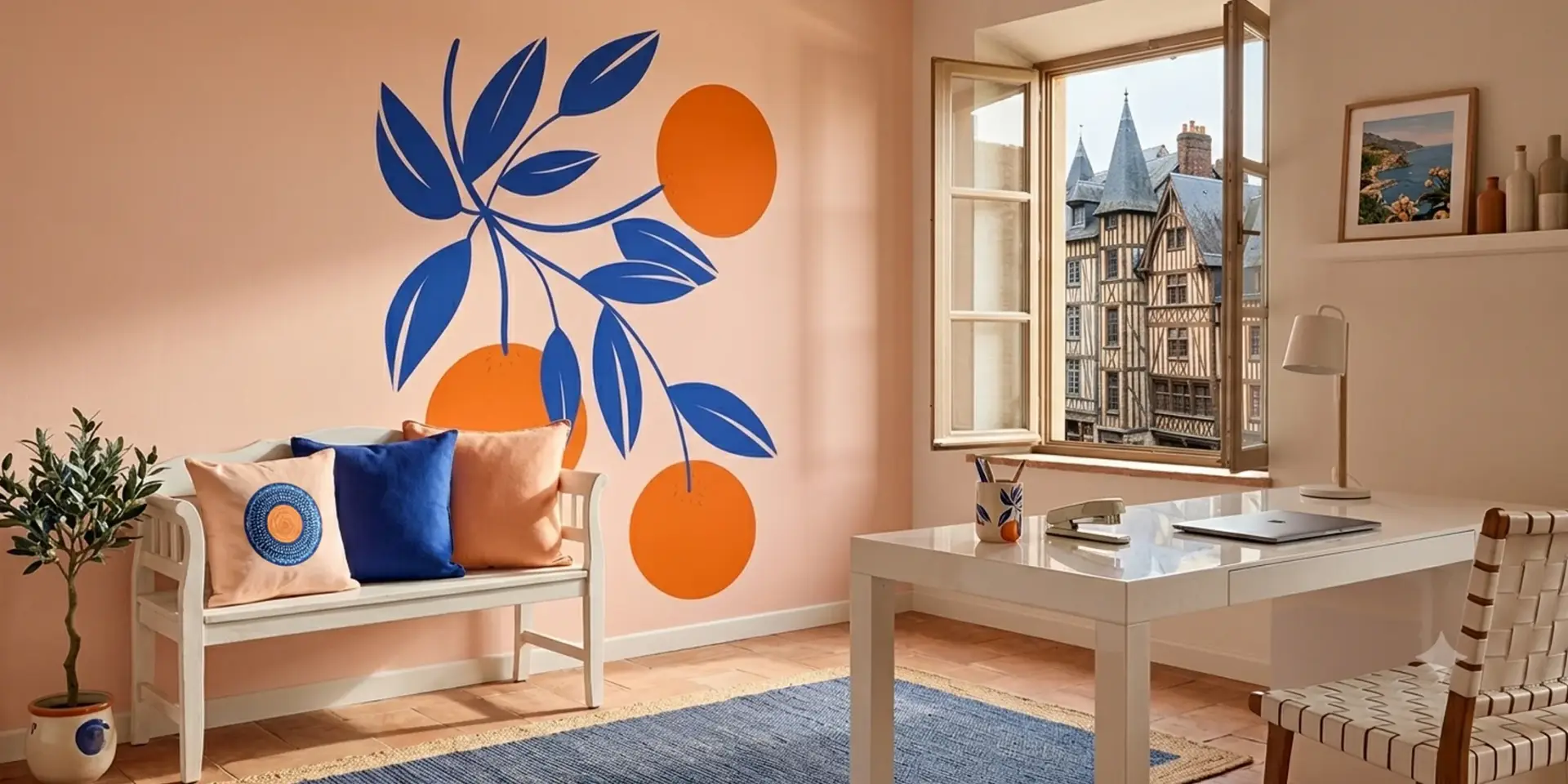Toile tendue murale Oranges d'Italie, posée dans un intérieur