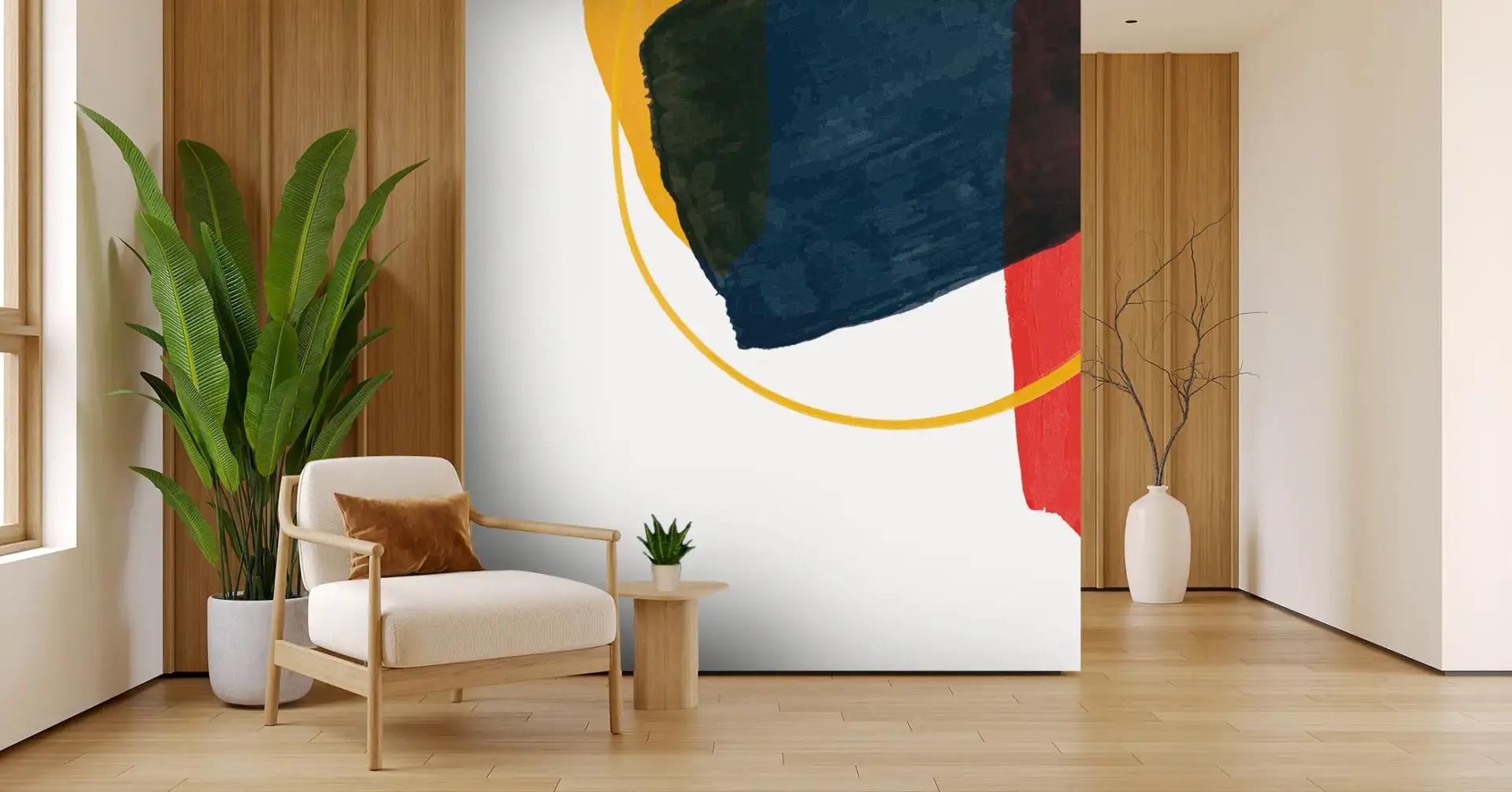 Toile tendue murale Trio de peinture, posée dans un intérieur
