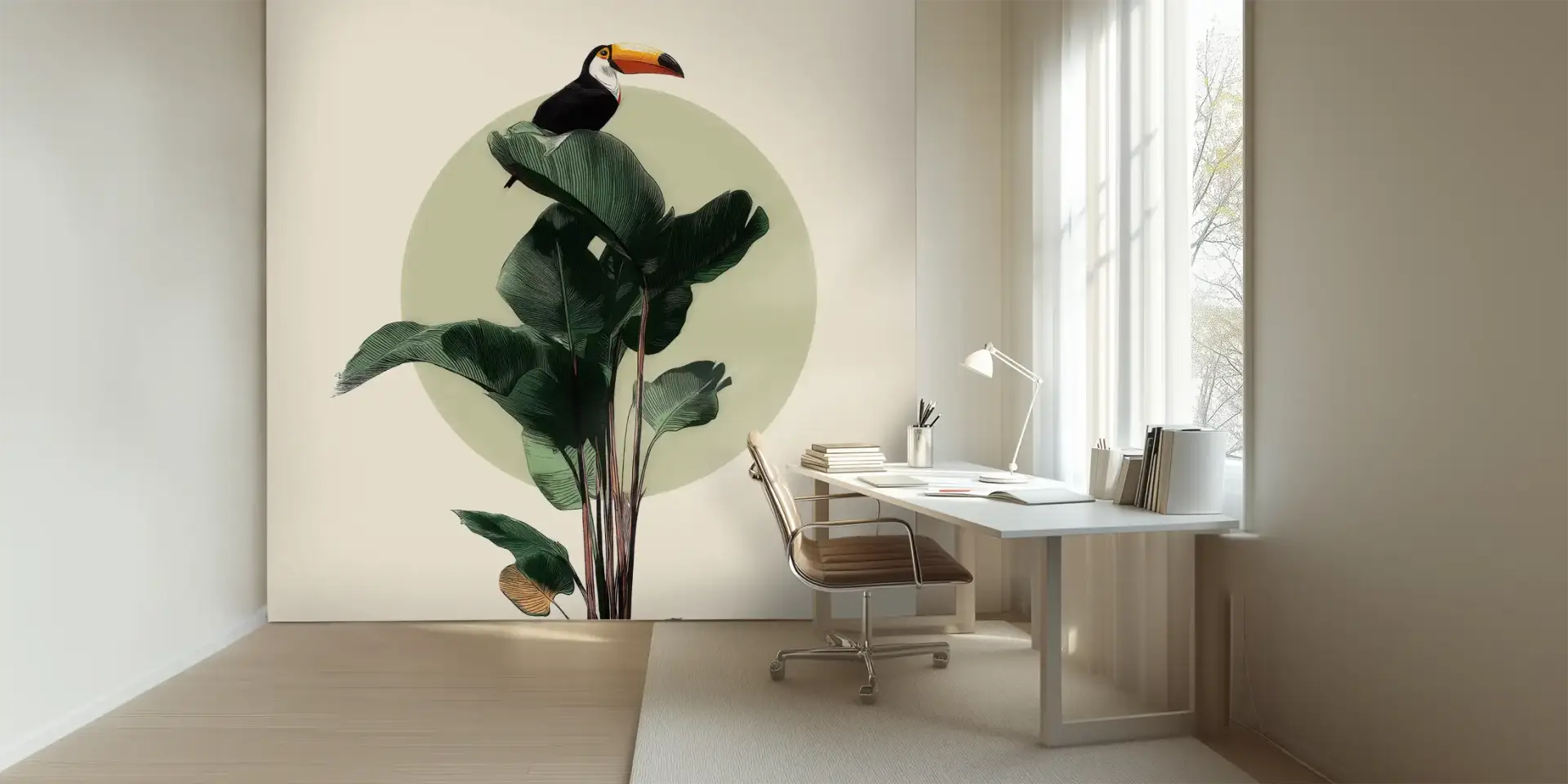 Toile tendue murale Toucan perché, posée dans un intérieur