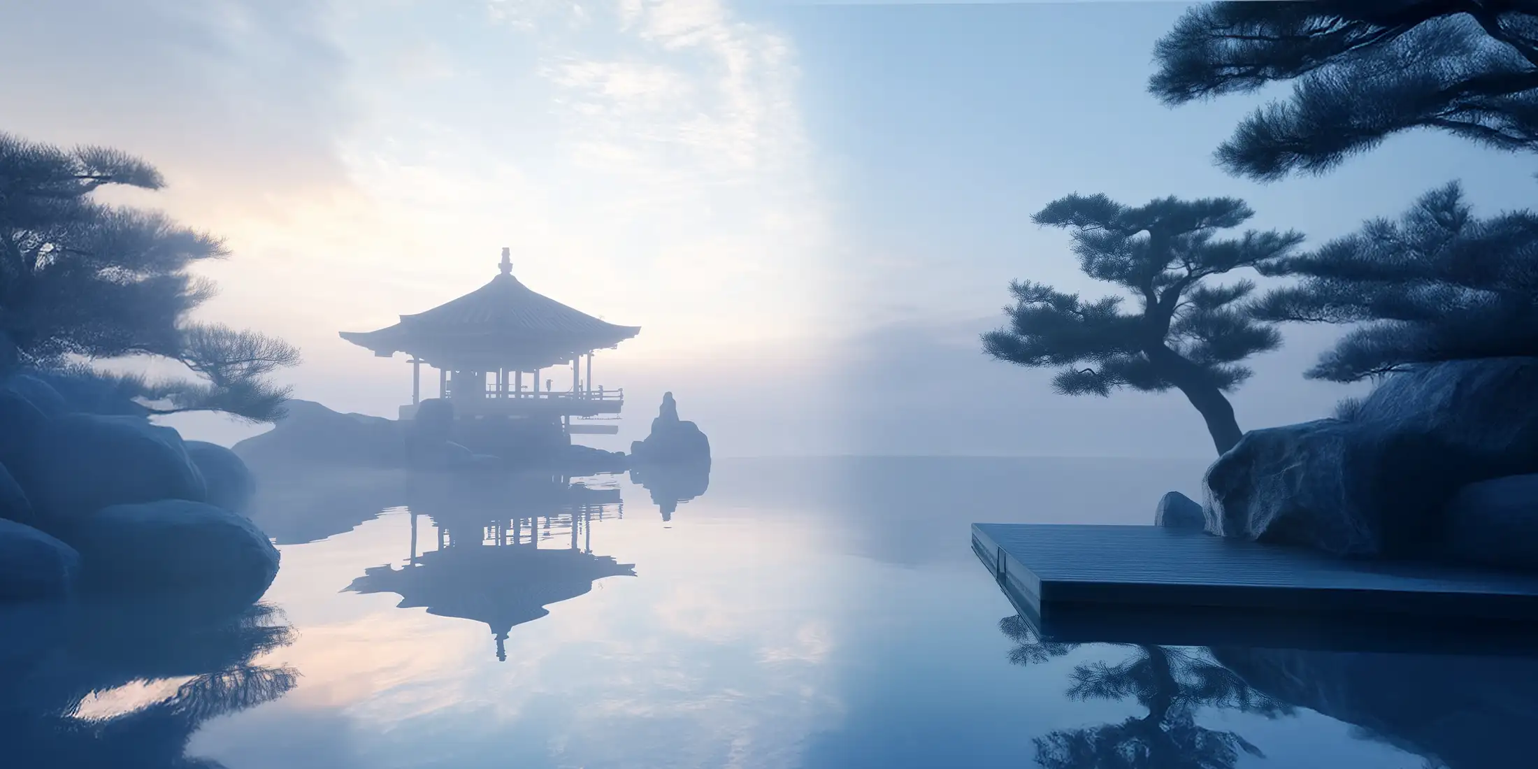Toile tendue murale Lac zen & temple japonais, deuxième visuel