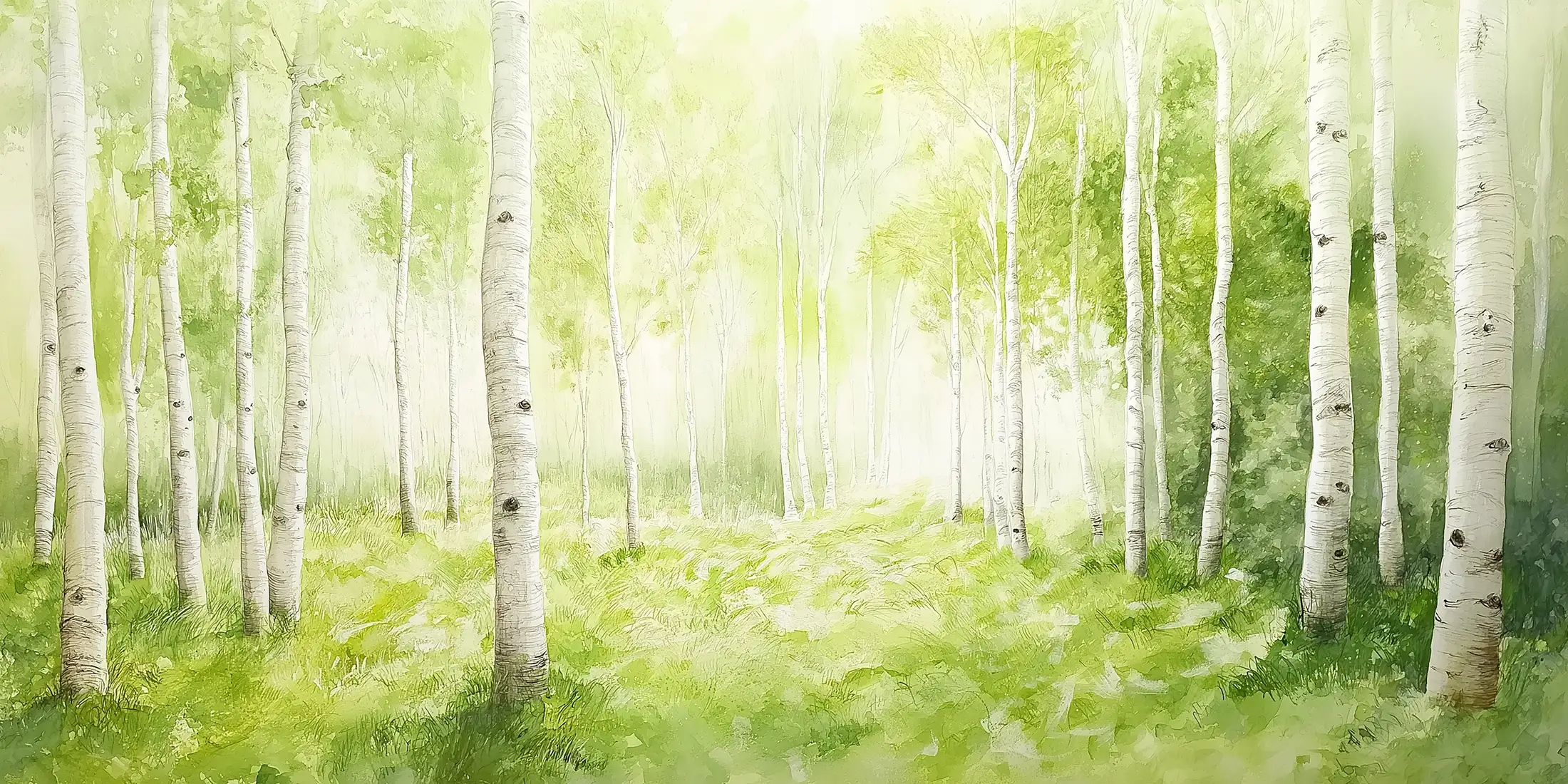 Toile tendue murale Forêt de bouleaux lumineuse, deuxième visuel