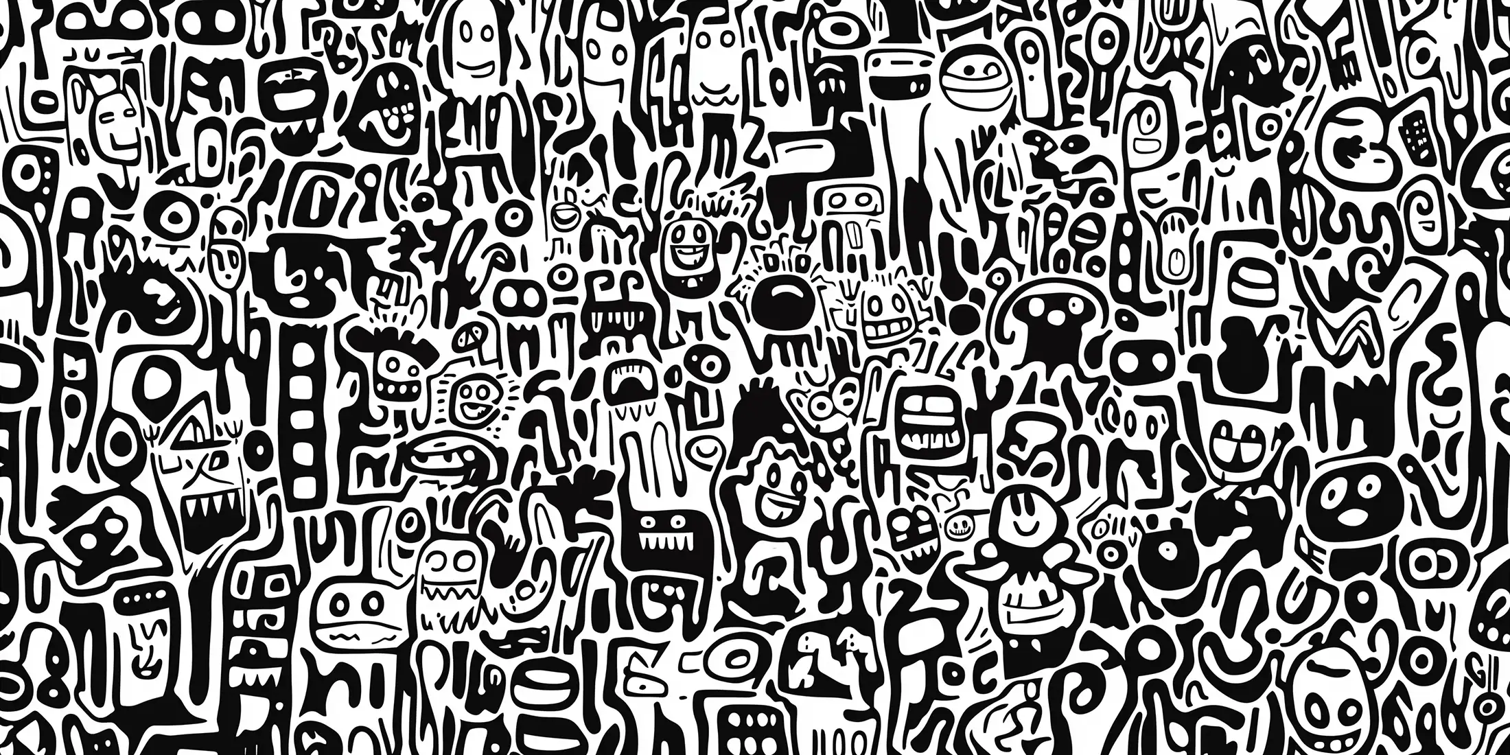 Toile tendue murale P'tits monstres noir et blanc, deuxième visuel