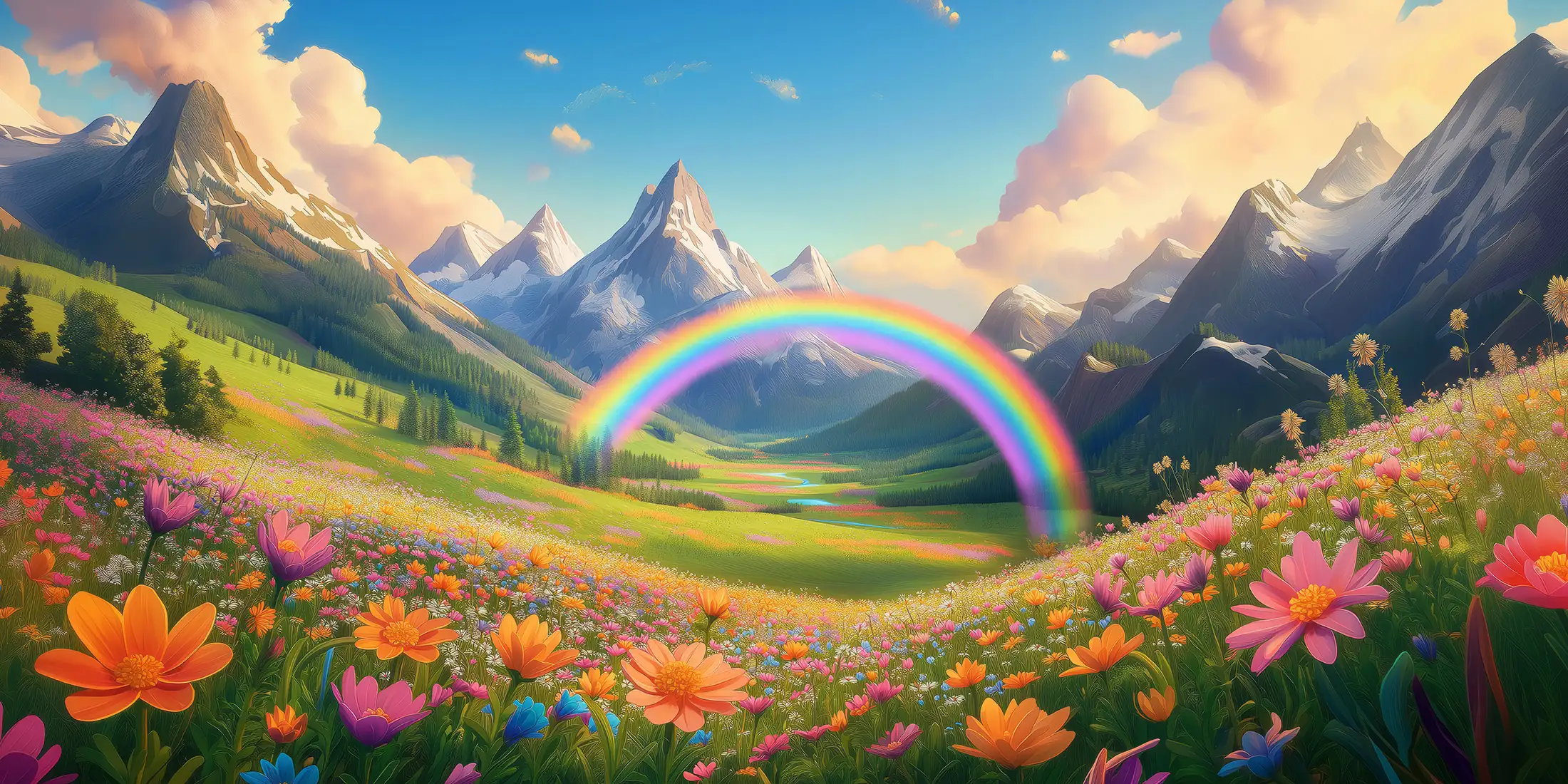 Toile tendue murale Arc-en-ciel en montagne, deuxième visuel