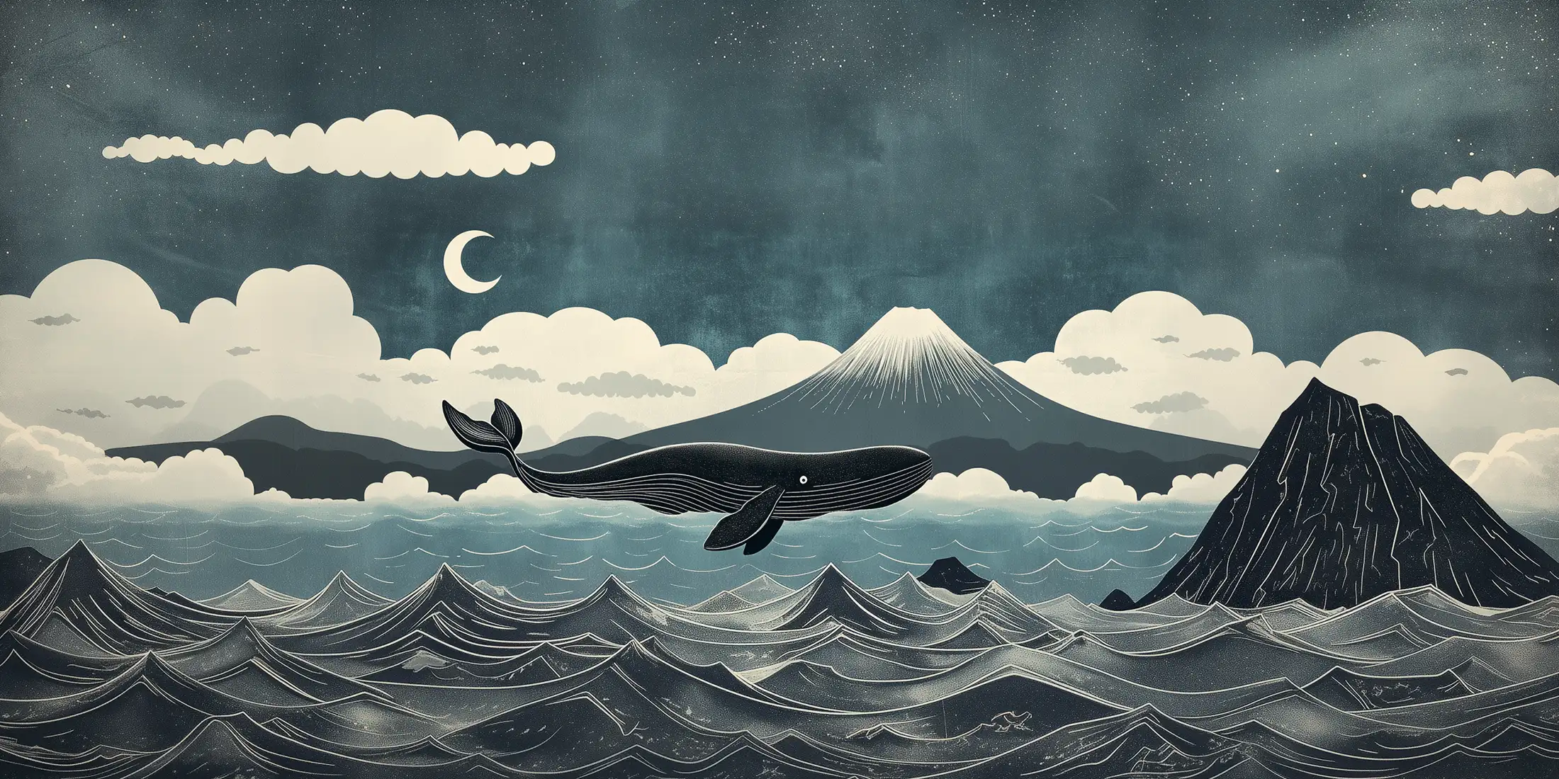 Toile tendue murale Baleine vintage, deuxième visuel