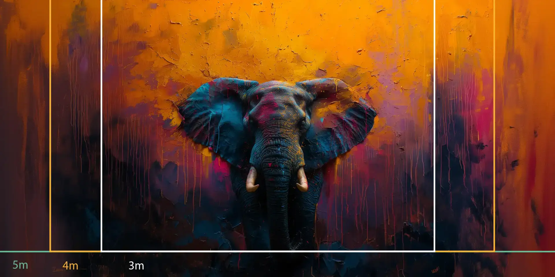 store_01JSP77R2WD9DAGQYCZT8JS9562Fassets2F1751036366997-1609-elephant-splashed-mesures-200008 Toile tendue murale Éléphant, troisième visuel