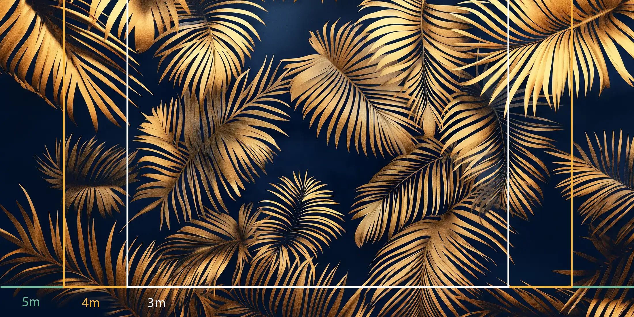 store_01JSP77R2WD9DAGQYCZT8JS9562Fassets2F1751441616323-1609-feuilles-tropicales-or-mesures-700003 Toile tendue murale Feuilles dorées, troisième visuel