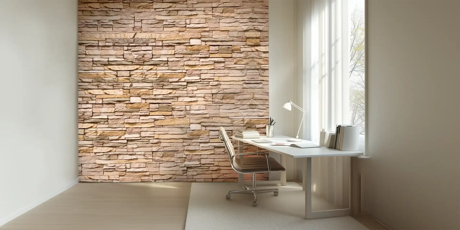 Toile tendue murale Mur de parements, posée dans un intérieur