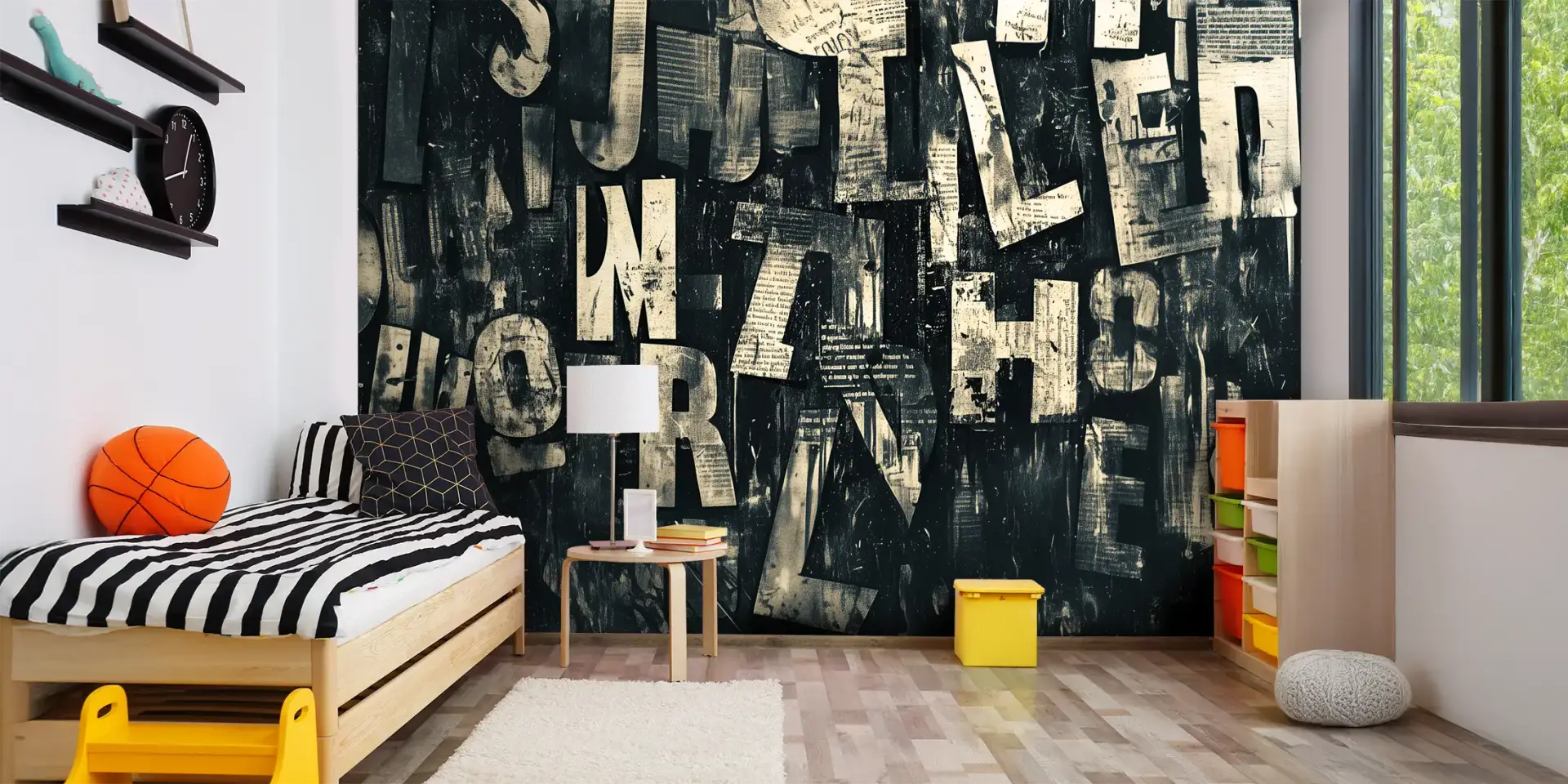 Toile tendue murale Typographies, posée dans un intérieur