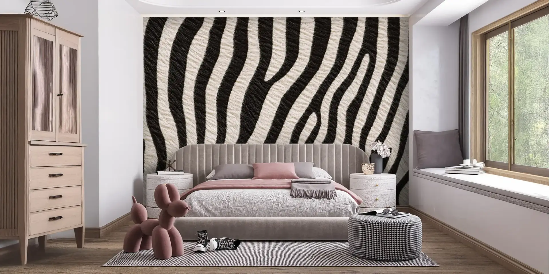 Toile tendue murale Zèbre texturé, posée dans un intérieur