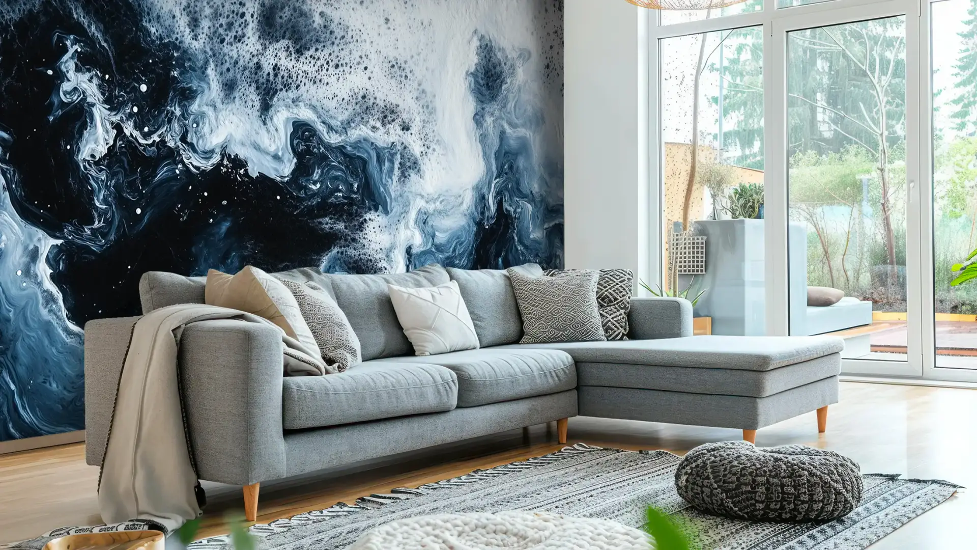 Toile tendue murale Mer d’encre, posée dans un intérieur