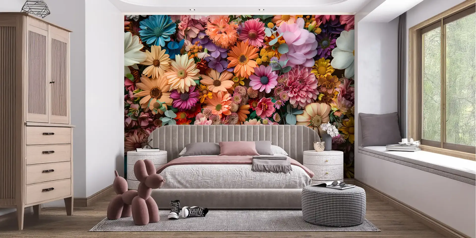 Toile tendue murale Composition de fleurs séchées, posée dans un intérieur