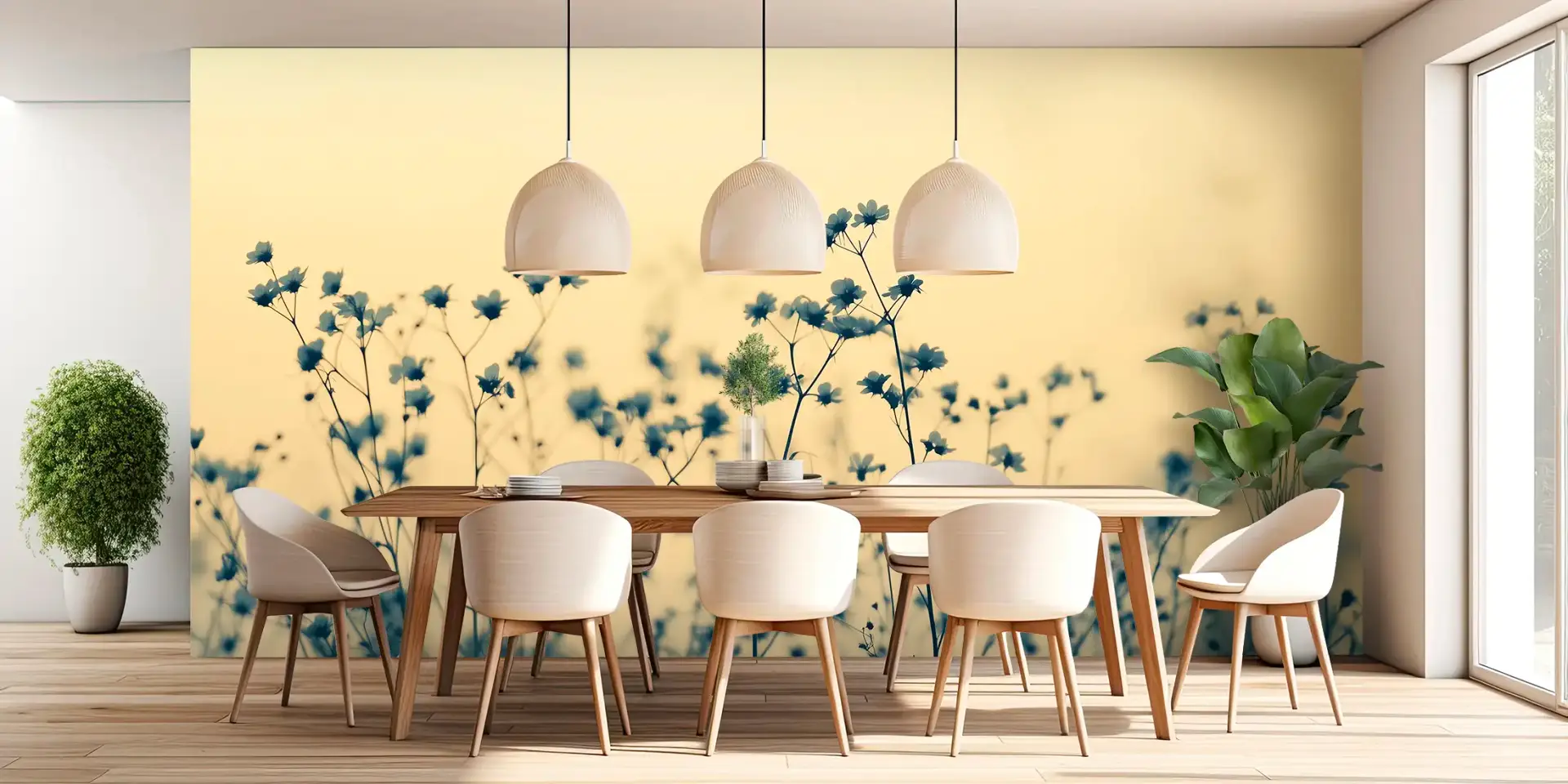 Toile tendue murale Silhouettes florales, posée dans un intérieur