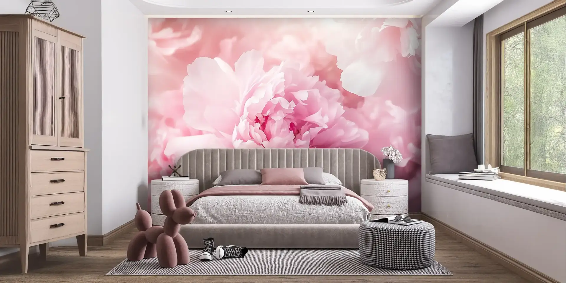 Toile tendue murale Rêve de pivoines, posée dans un intérieur