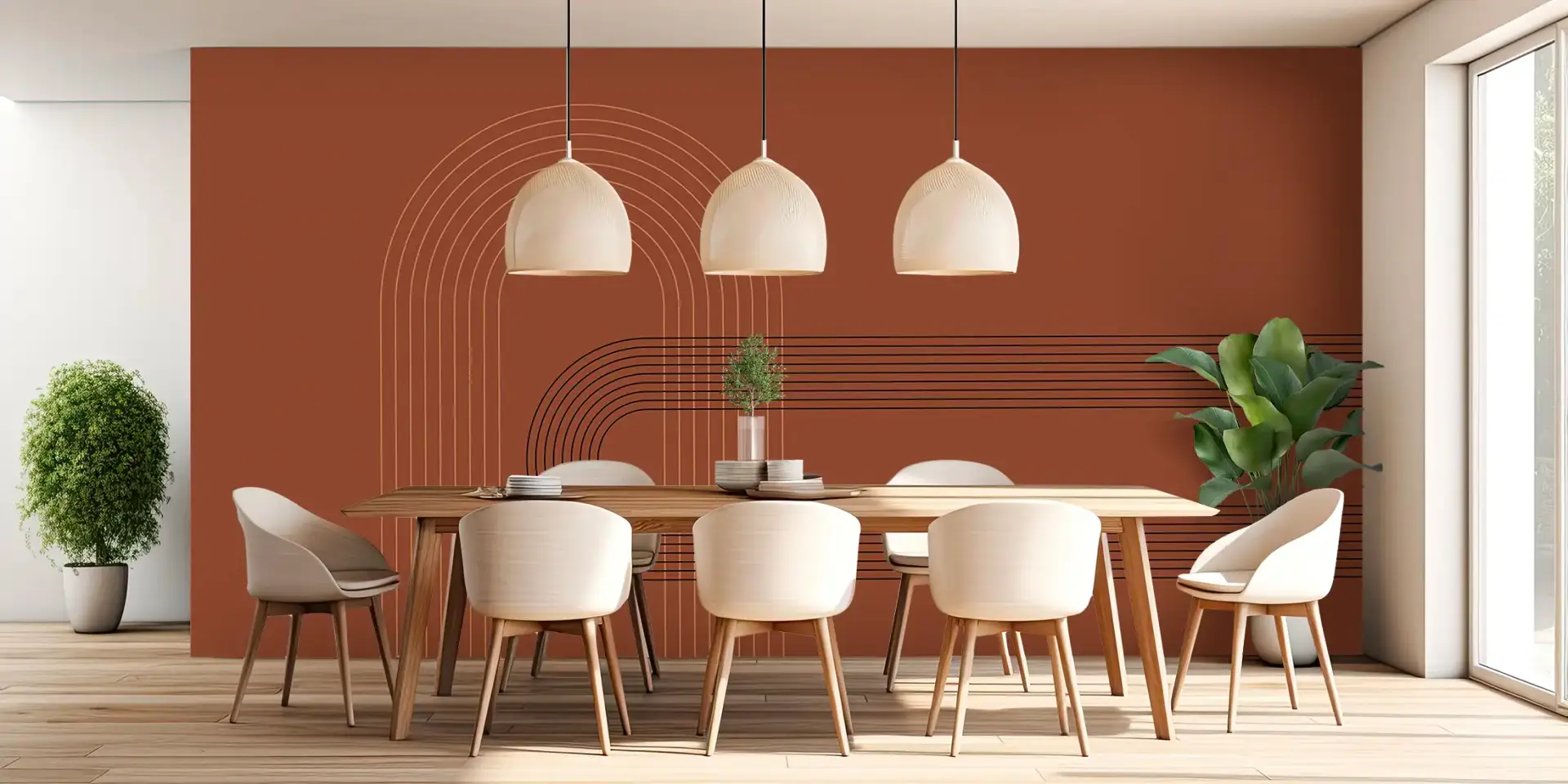 Toile tendue murale Arches minimaliste, posée dans un intérieur