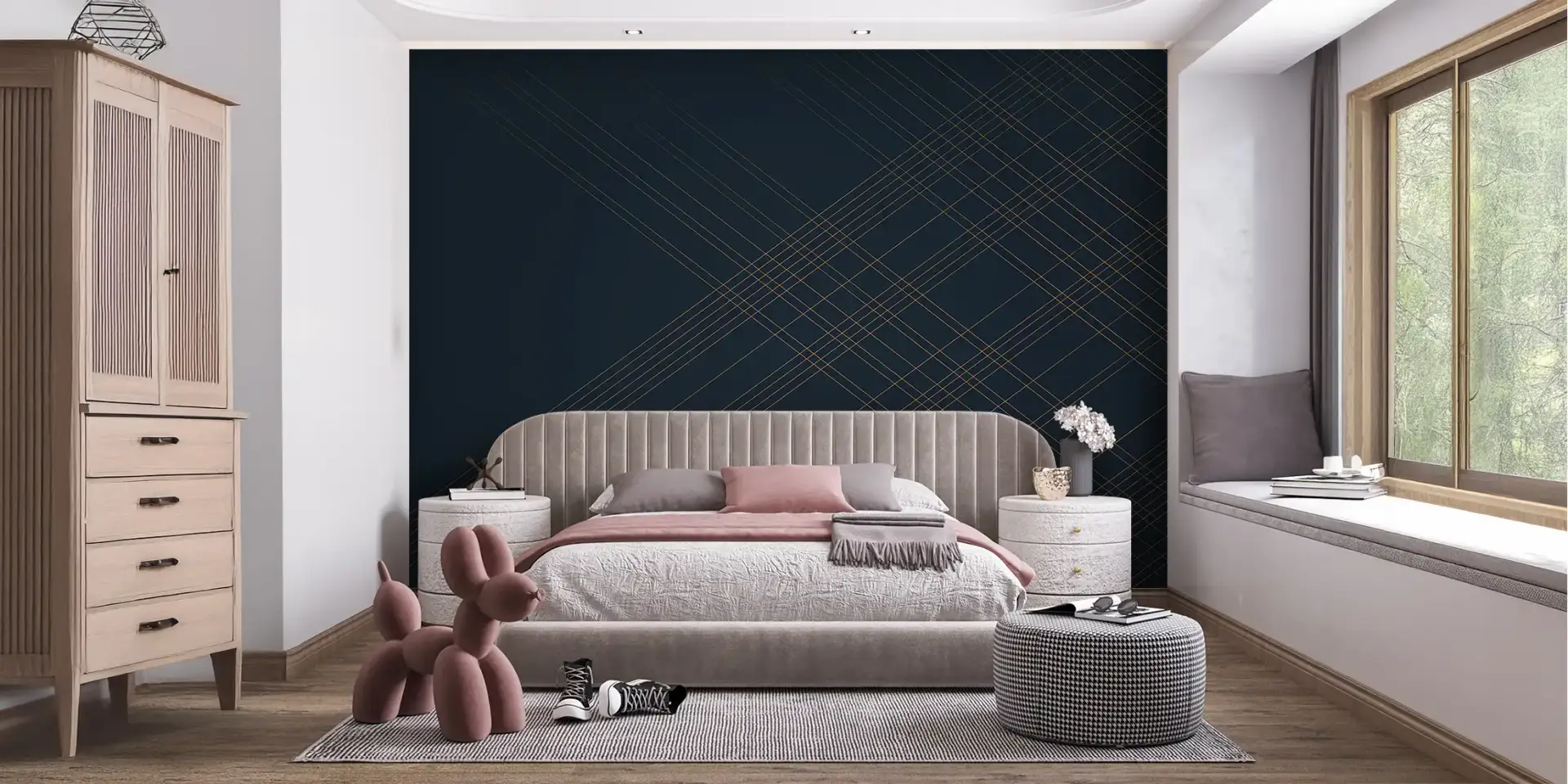Toile tendue murale Lignes croisées, posée dans un intérieur