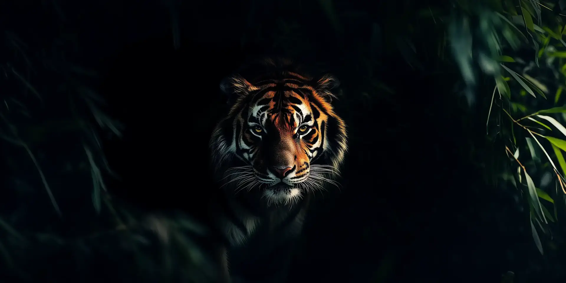 Toile tendue murale Tigre dans l’ombre, posée dans un intérieur
