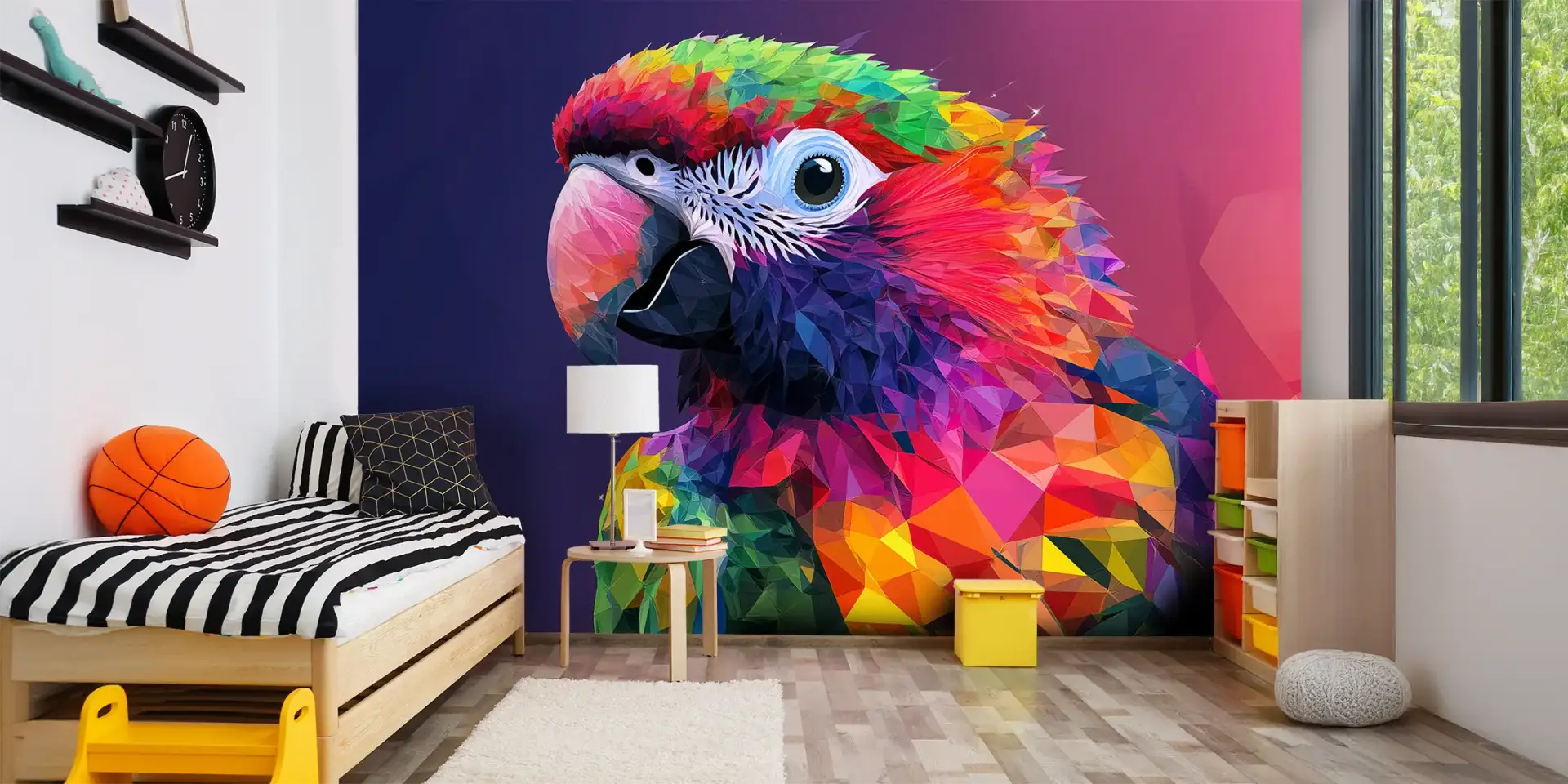 Toile tendue murale Perroquet, posée dans un intérieur