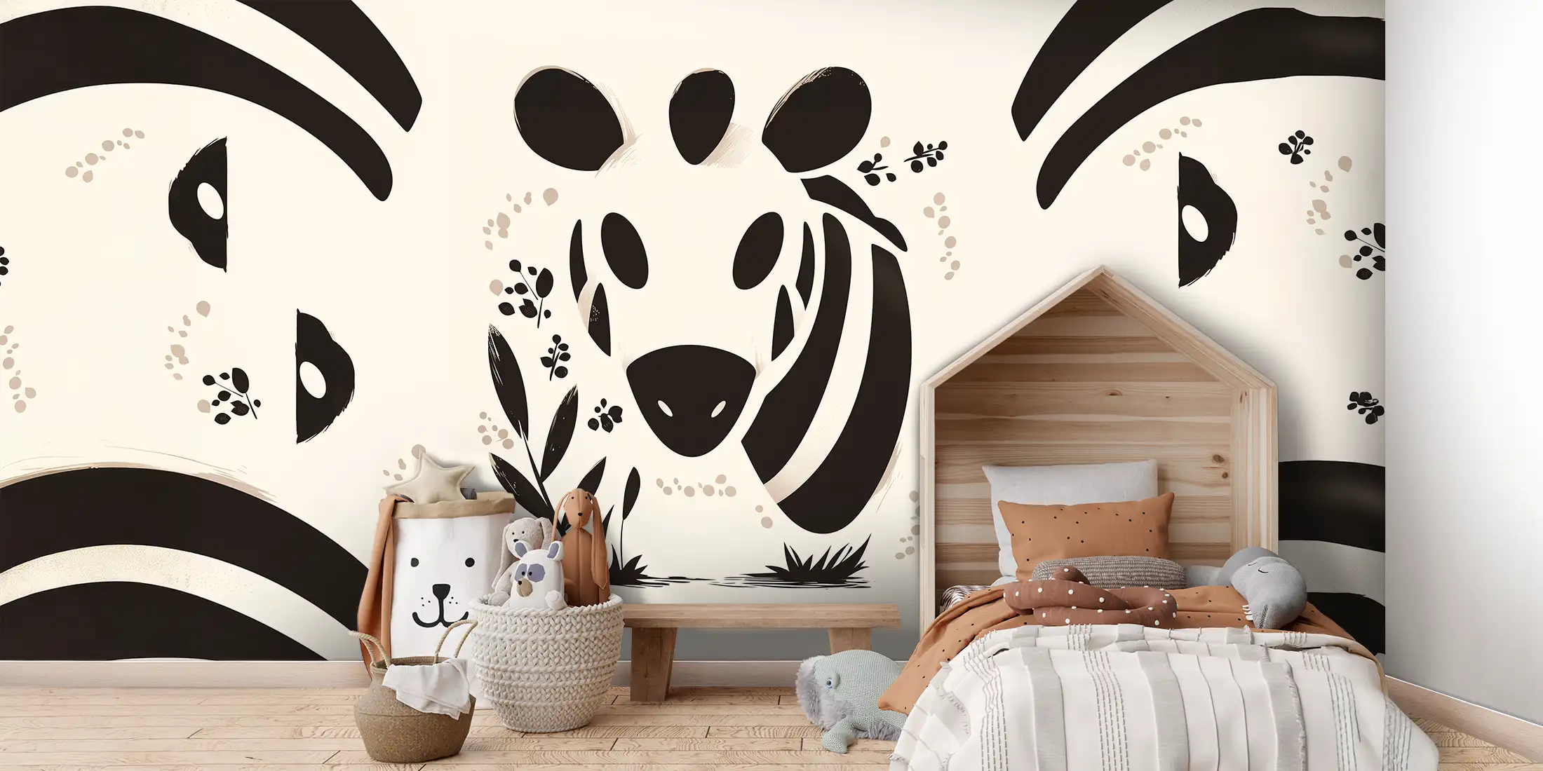 Toile tendue murale Zèbre rayé, posée dans un intérieur