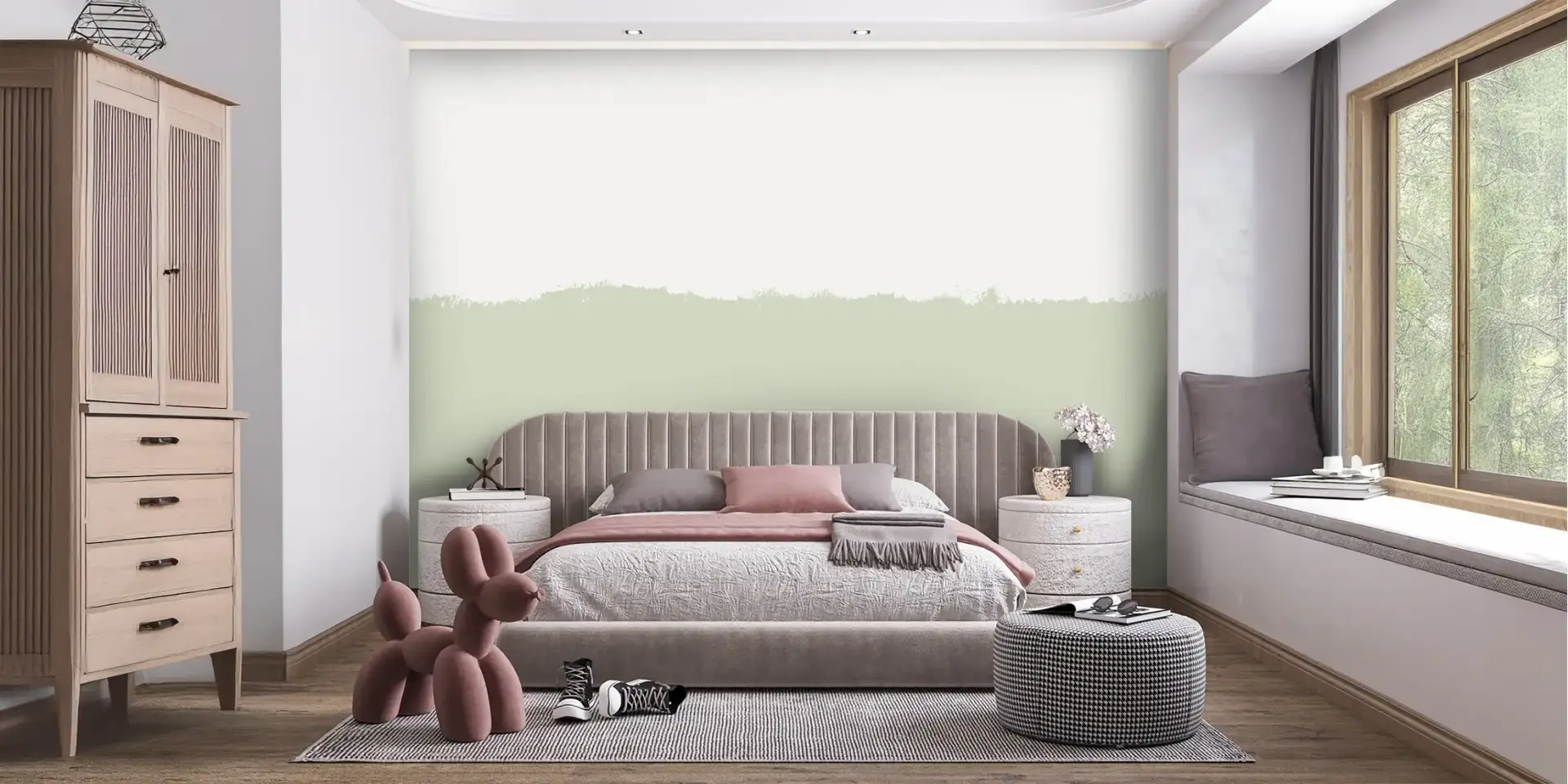 Toile tendue murale Tête de lit Sage Brush, posée dans un intérieur